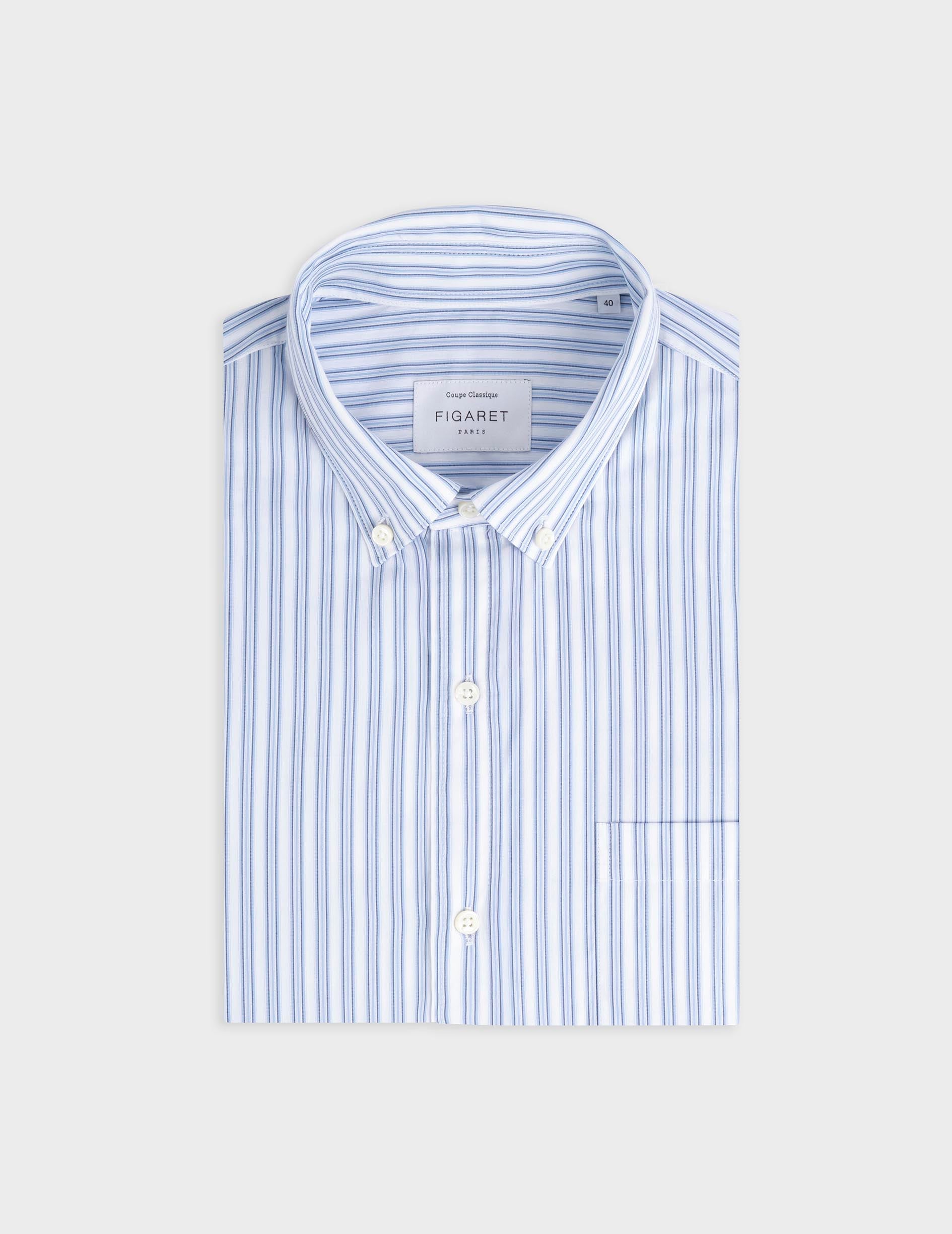 Chemise classique rayée bleue - Popeline - Col Américain