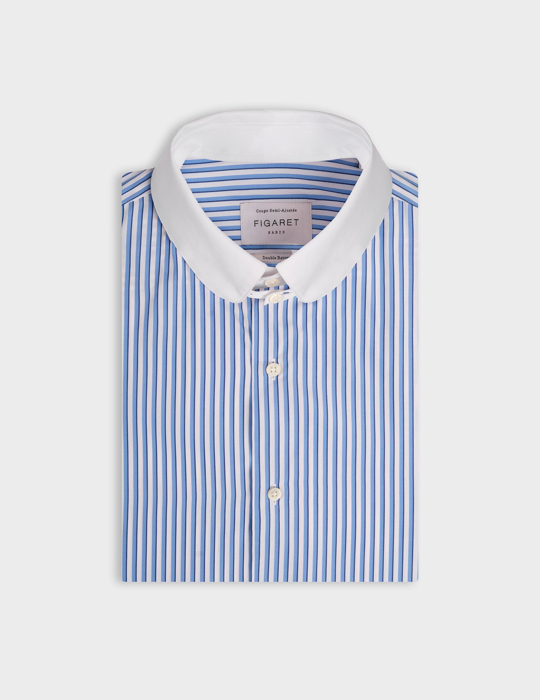 Semi-fitted blue striped shirt Poplin English Collar