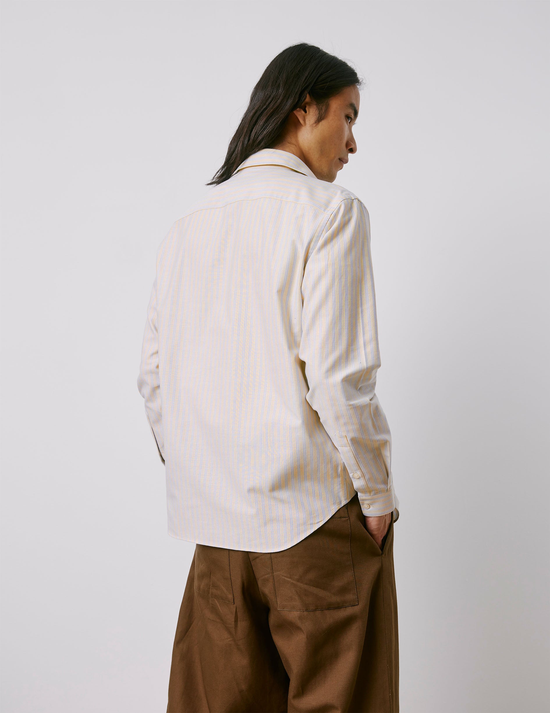 Chemise Antonin rayée beige - Oxford - Col Prodigieux