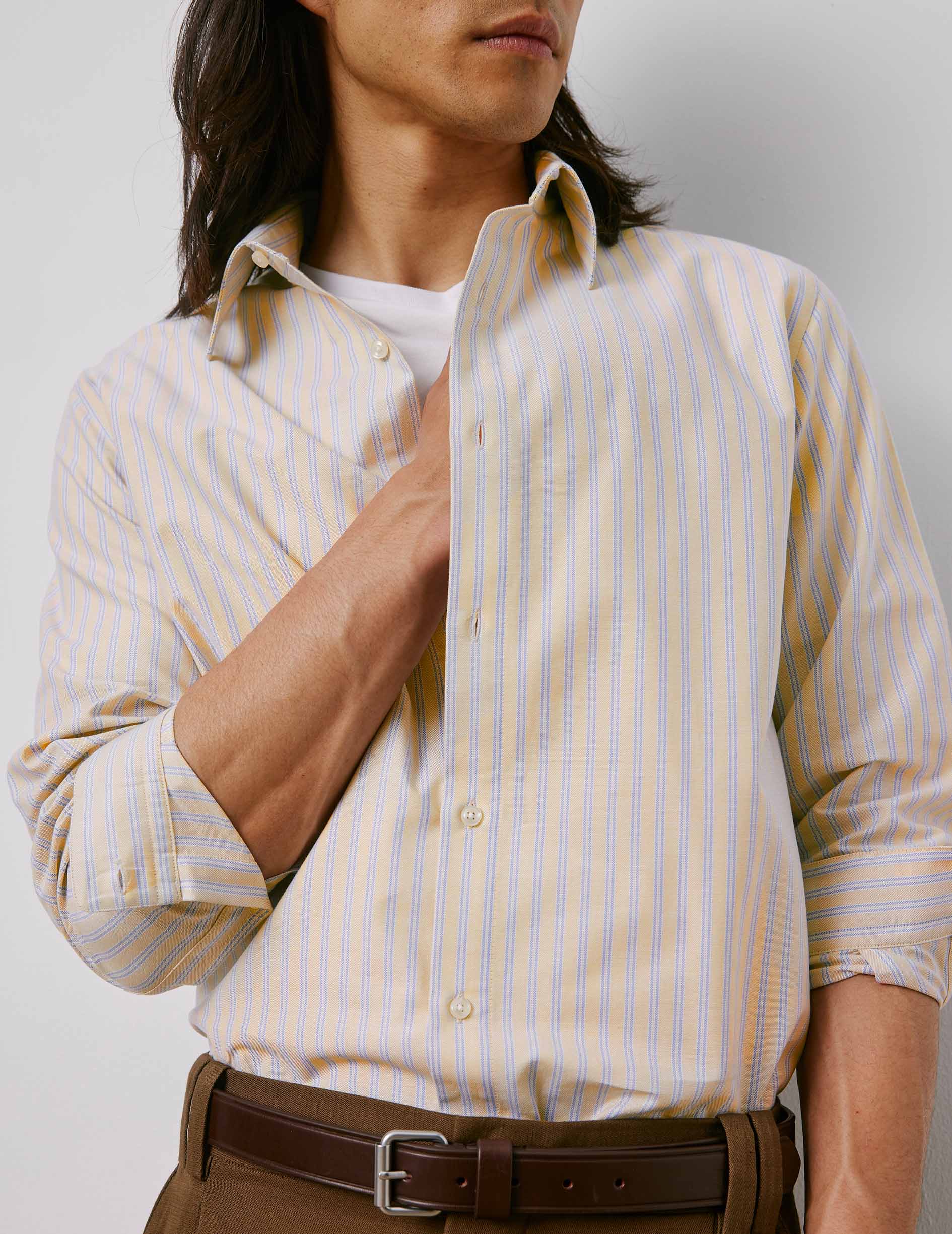Chemise Antonin rayée beige - Oxford - Col Prodigieux