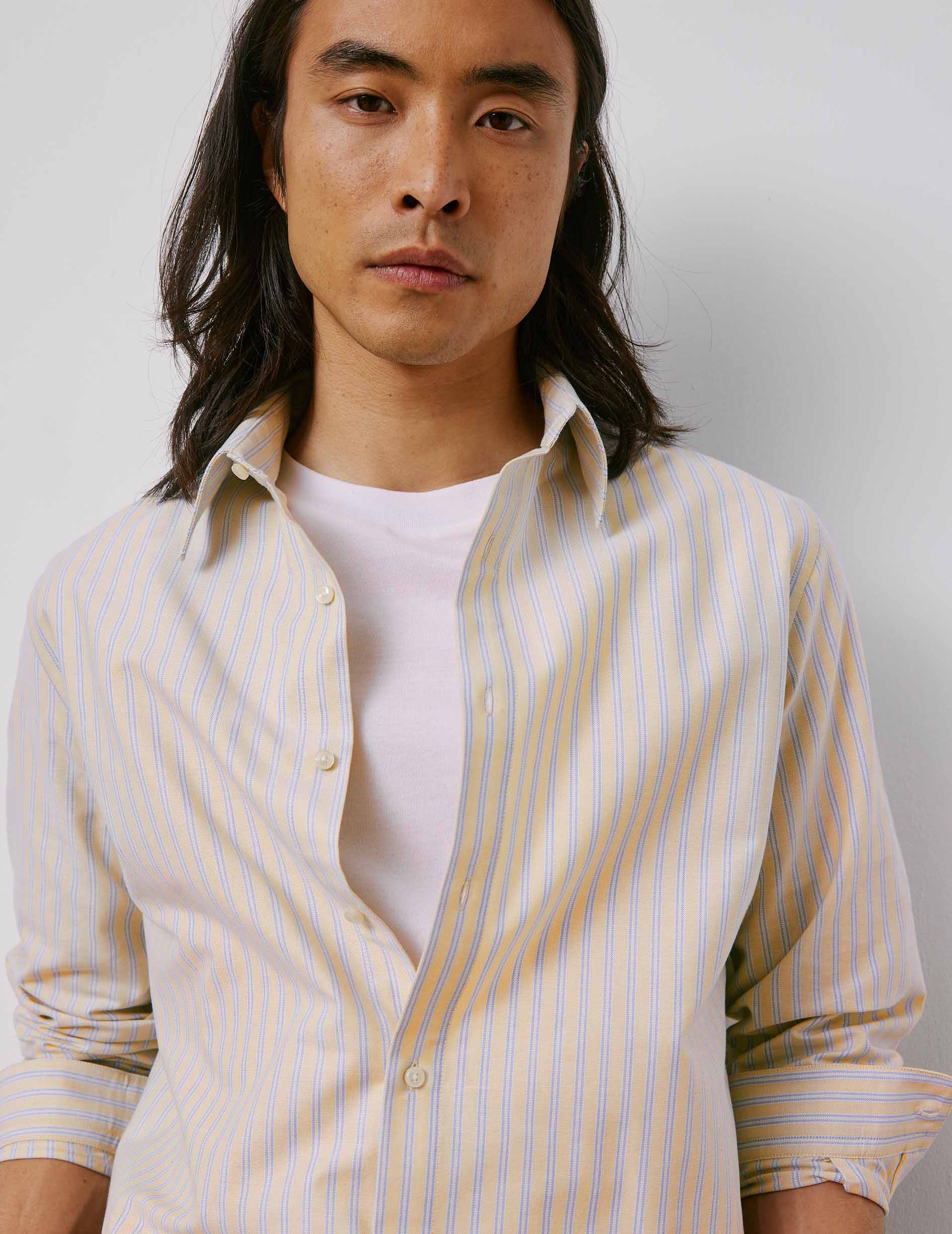 Chemise Antonin rayée beige - Oxford - Col Prodigieux