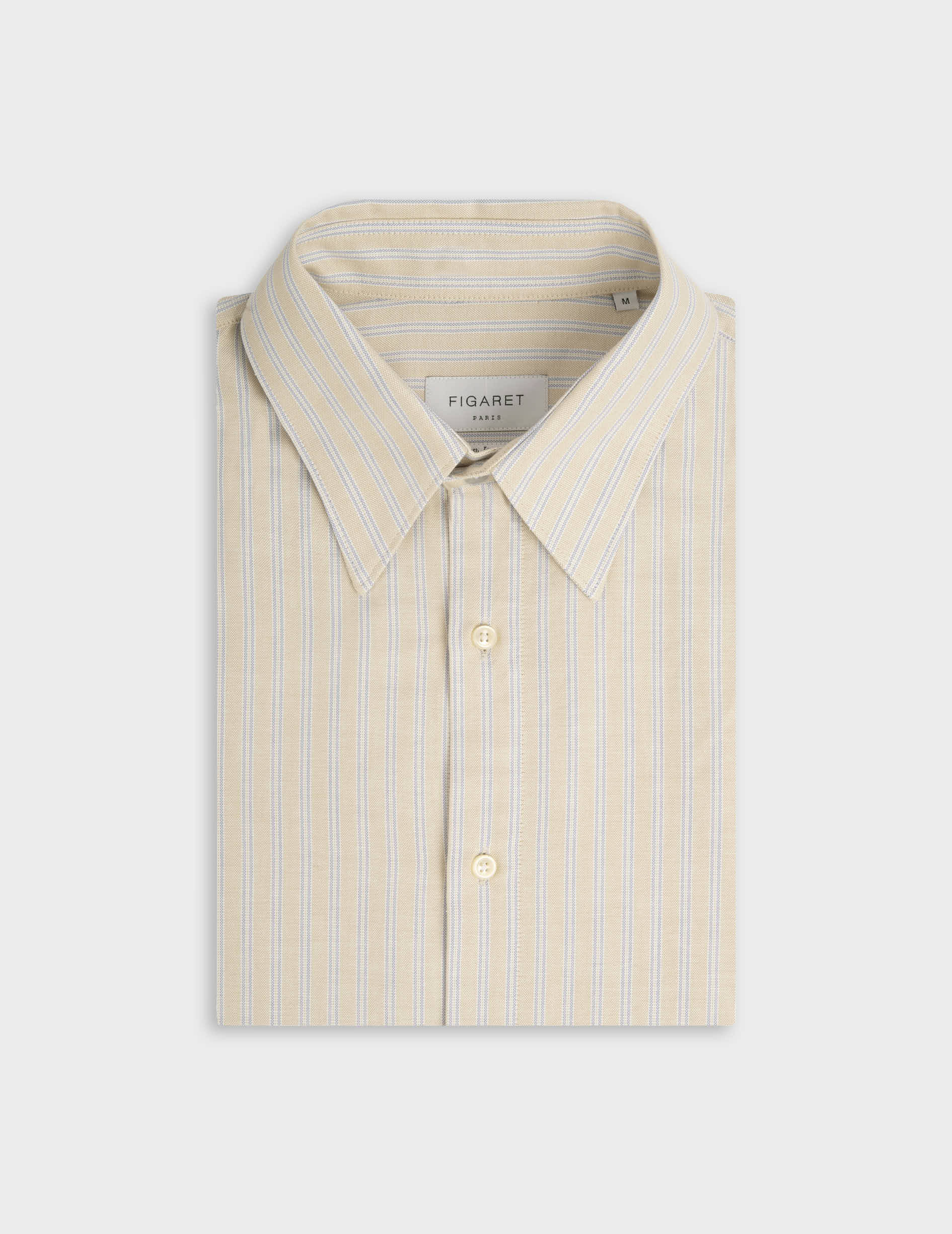Chemise Antonin rayée beige - Oxford - Col Prodigieux