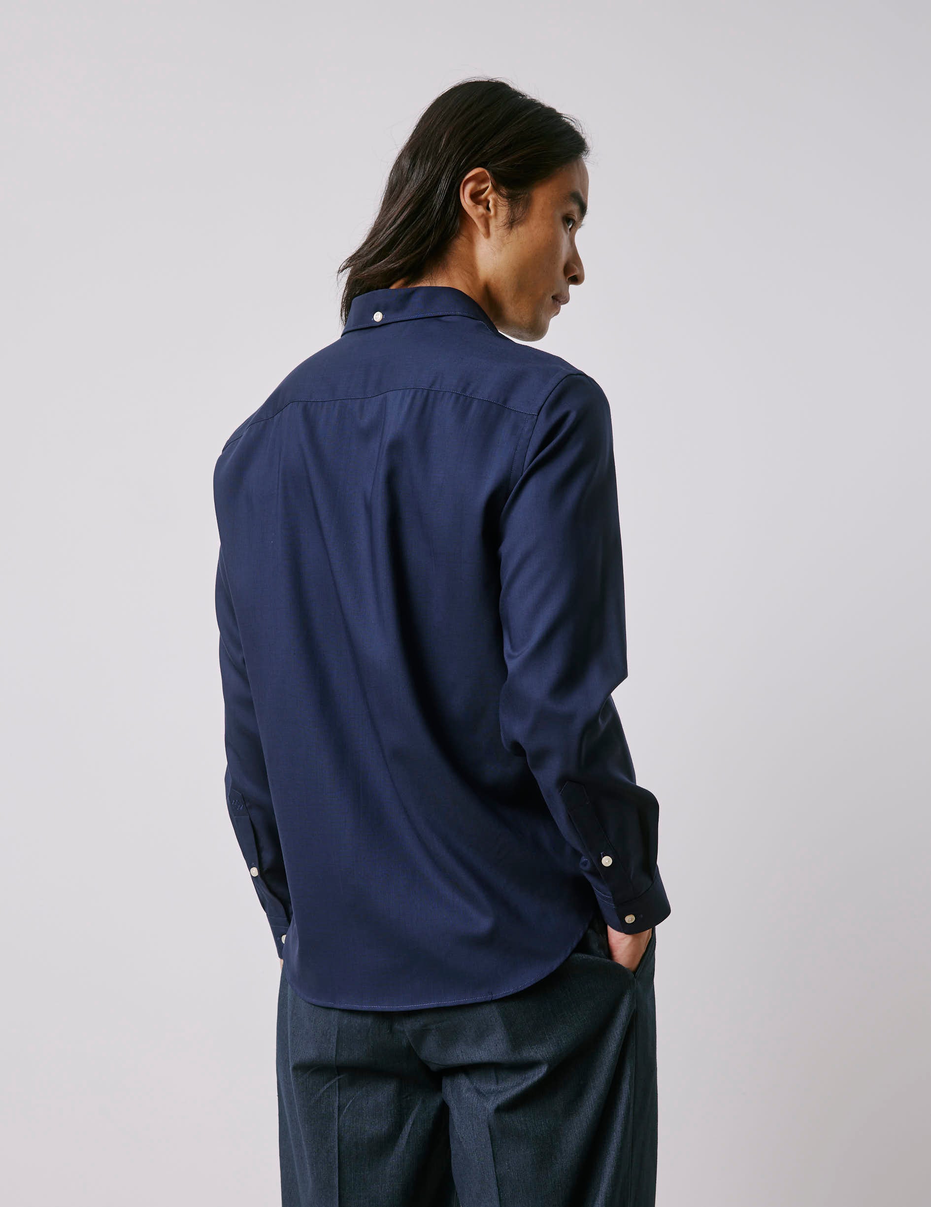 Chemise Aristote en laine vierge bleu marine - Laine vierge - Col Italien