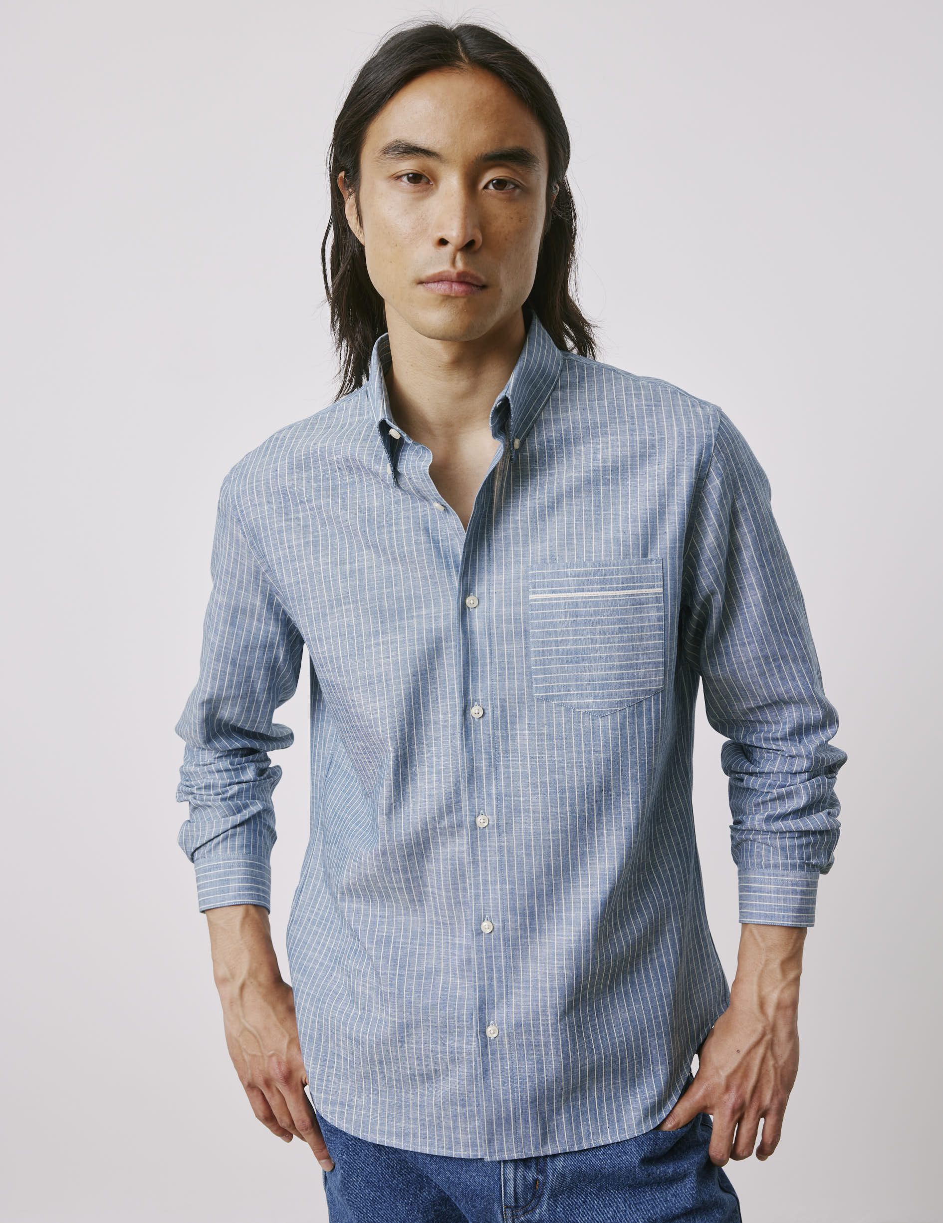 Chemise Armand bleue - Denim selvedge - Col Prodigieux boutonné