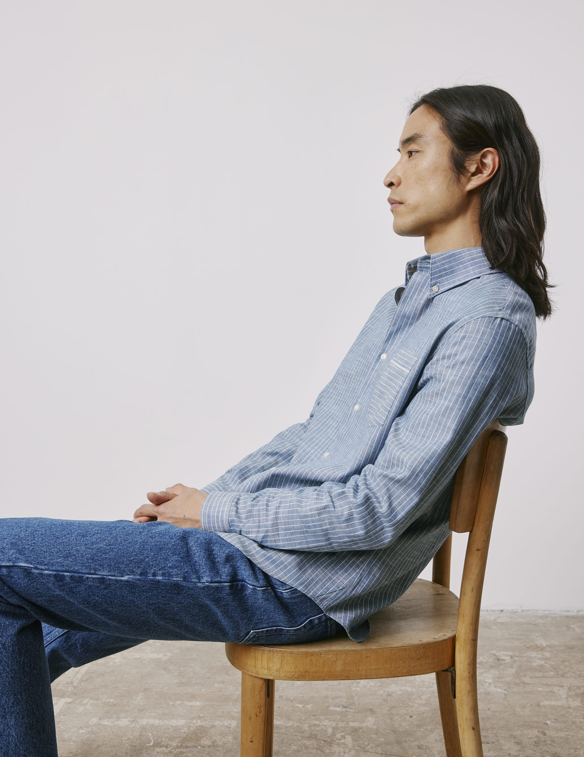 Chemise Armand bleue - Denim selvedge - Col Prodigieux boutonné