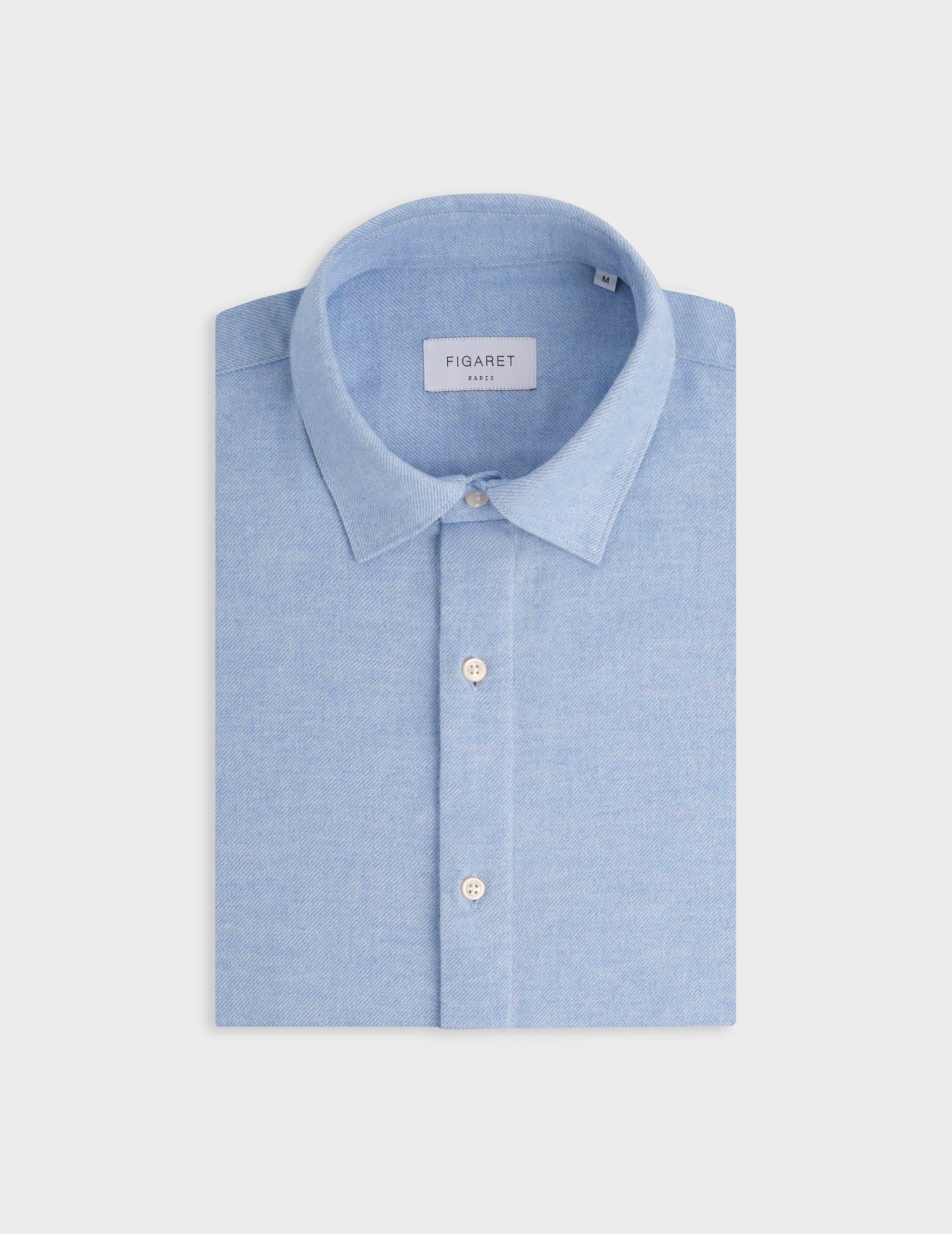 Chemise Auguste bleue - Flanelle - Col Français