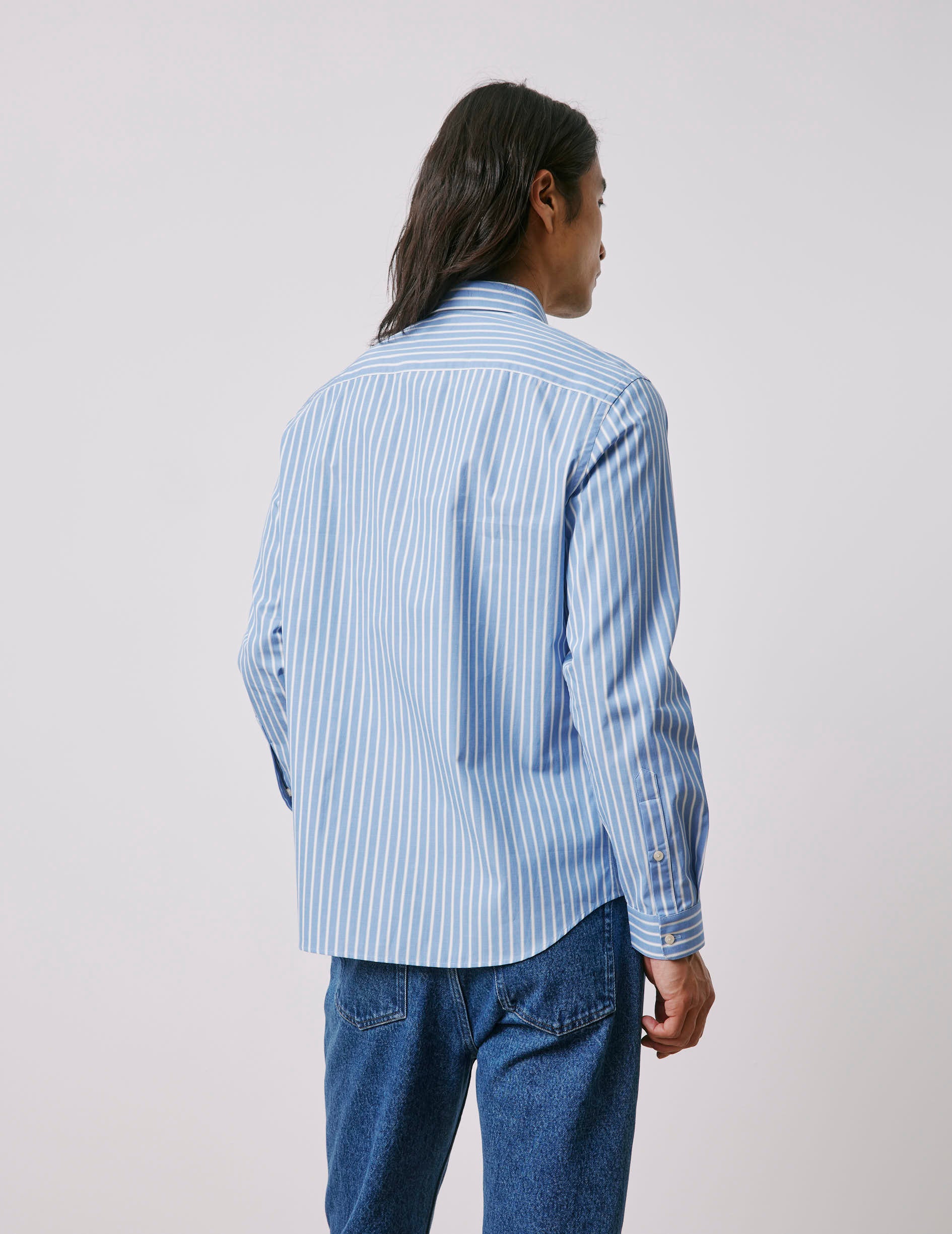 Chemise Auguste rayée bleue - Fil-à-fil - Col Français