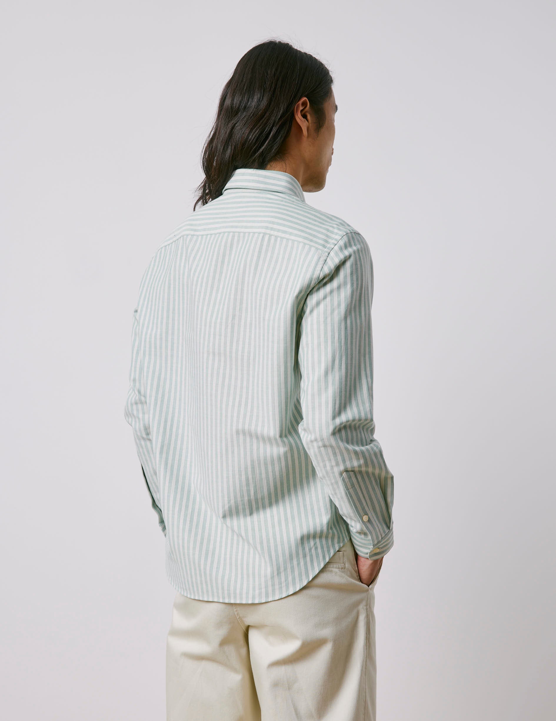Chemise Aurélien rayée verte - Oxford - Col Prodigieux boutonné