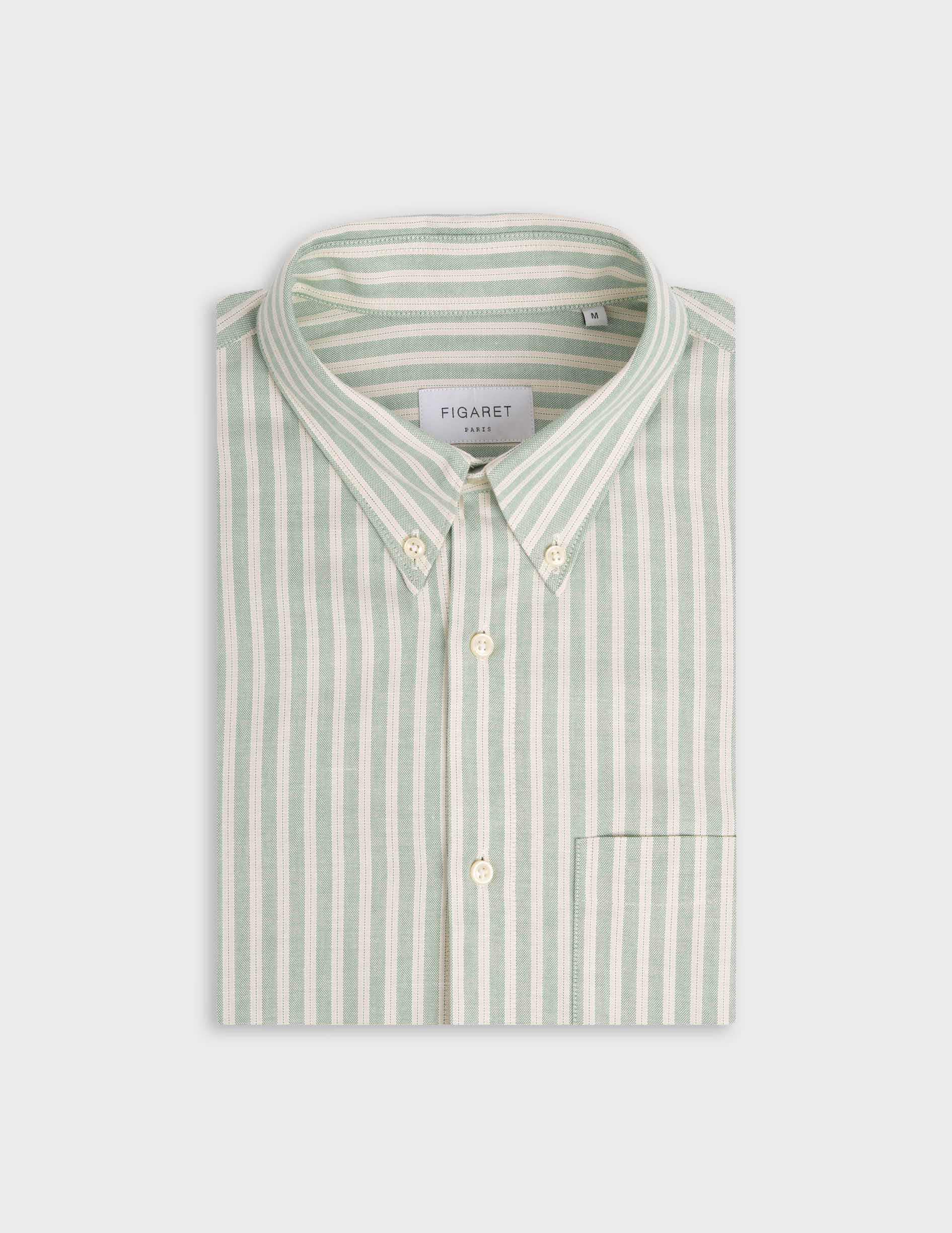 Chemise Aurélien rayée verte - Oxford - Col Prodigieux boutonné