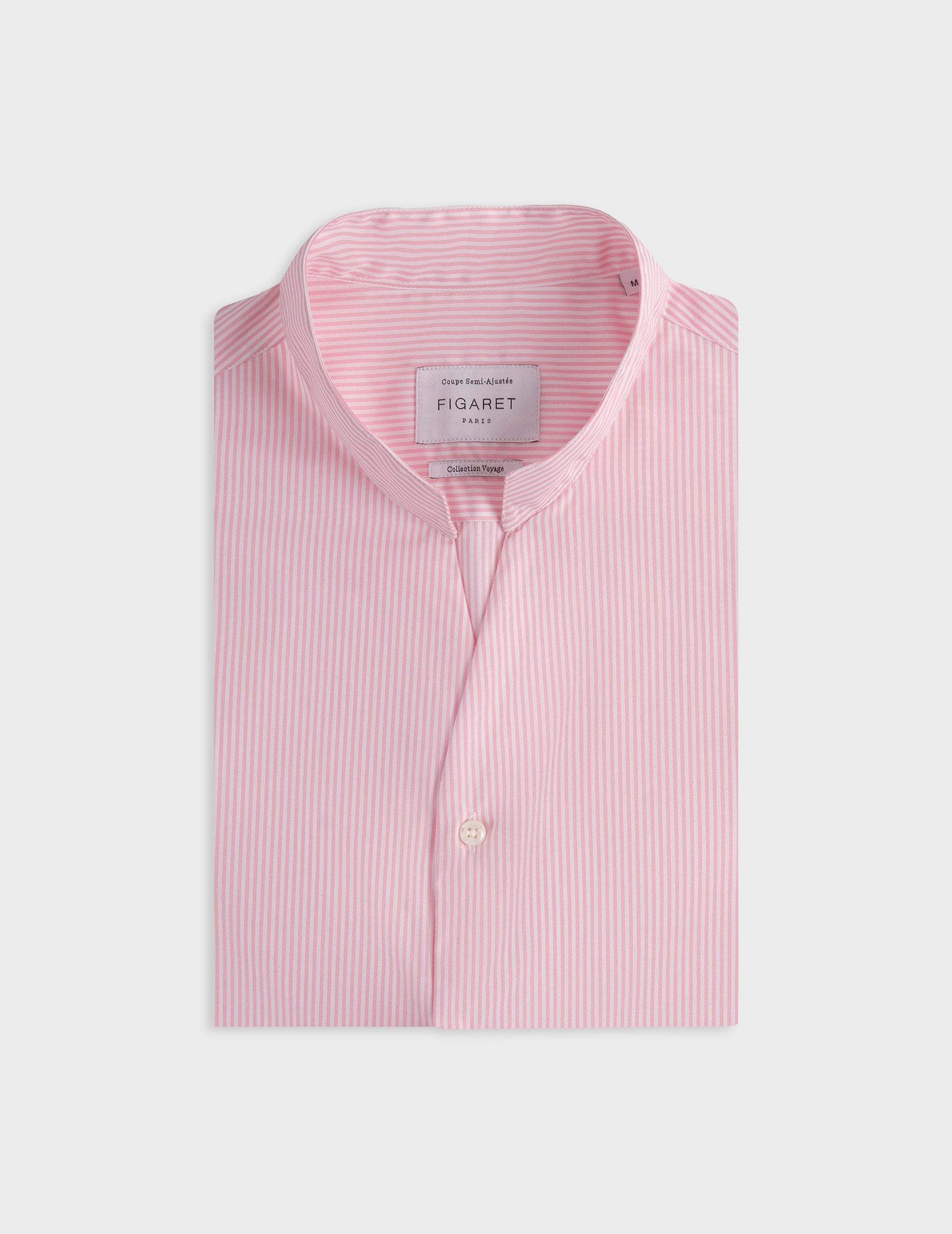 Chemise Carl Voyage rayée rose - Popeline - Col Droit ouvert - Repassage facile