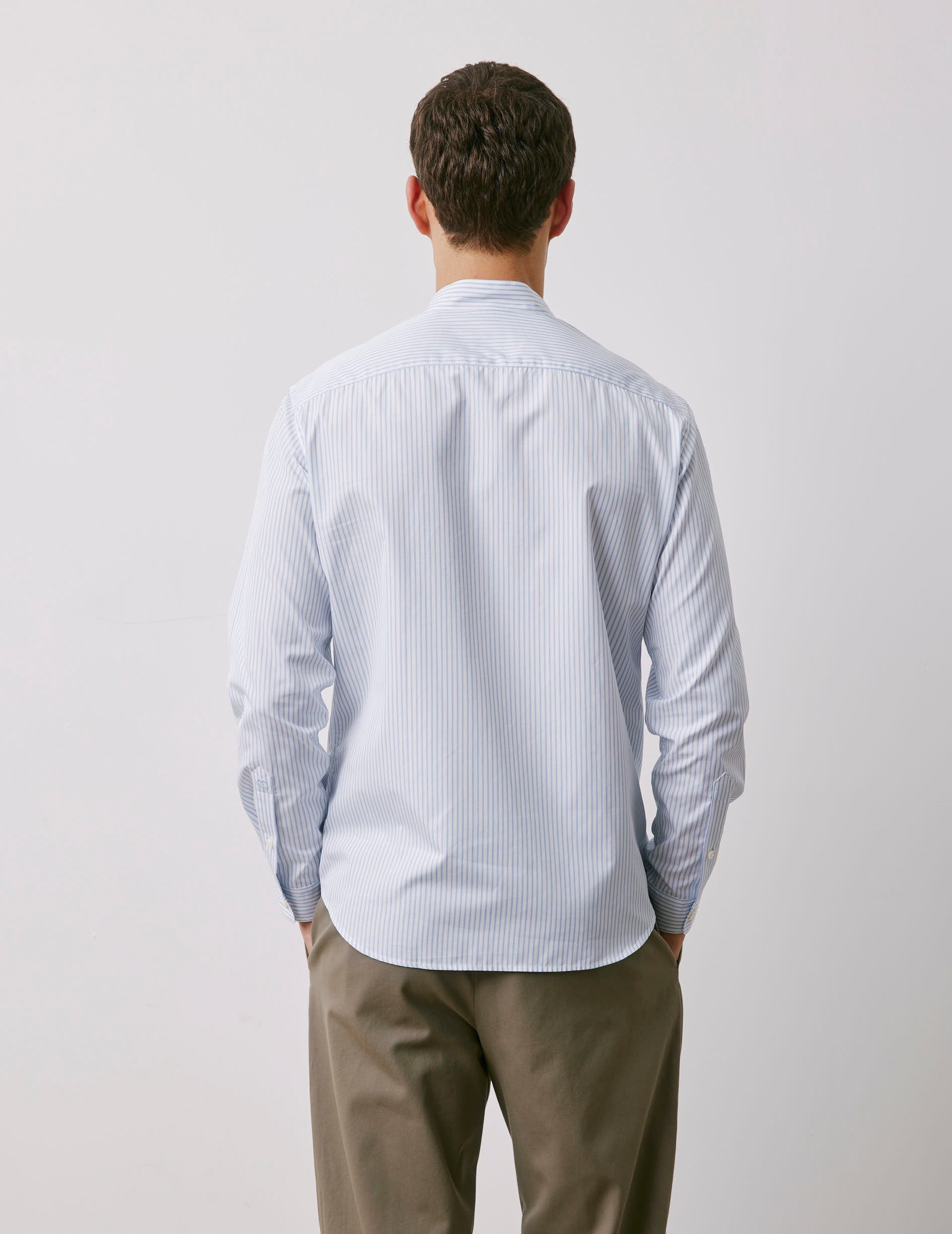 Chemise Carl rayée bleue - Popeline - Col Droit ouvert