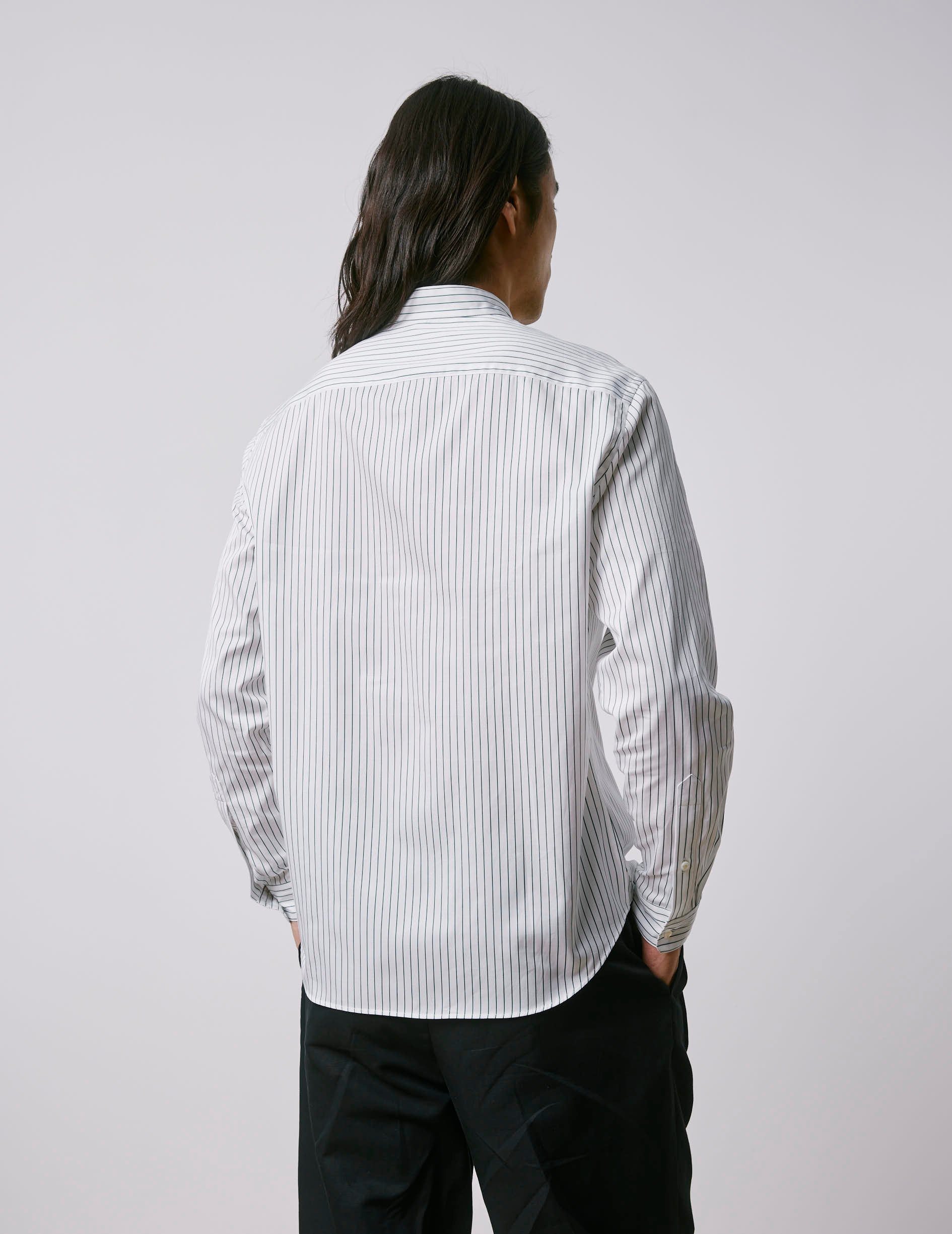 Chemise Carl rayée verte - Twill - Col Droit ouvert