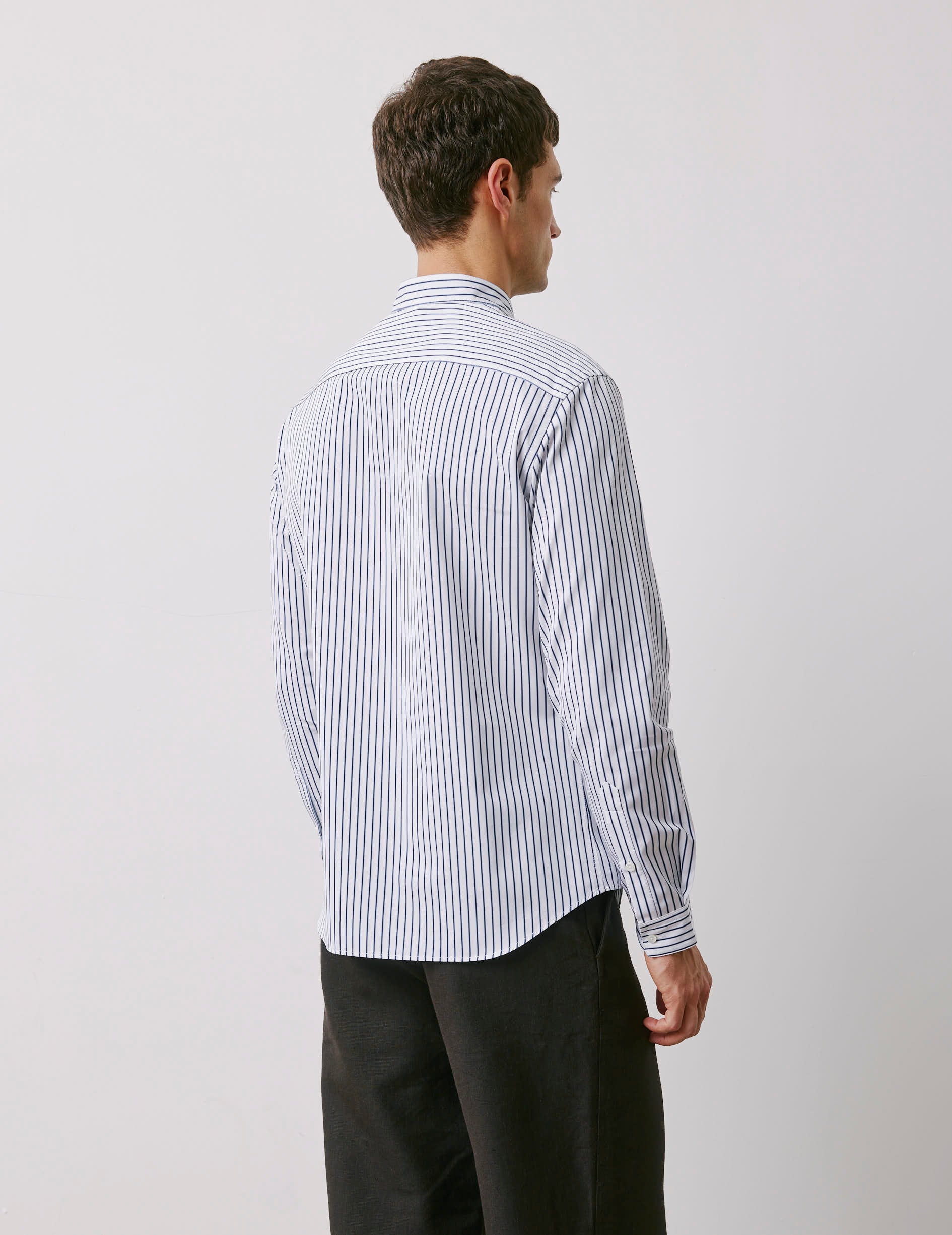 Carl navy striped shirt - Poplin - Open straight Collar