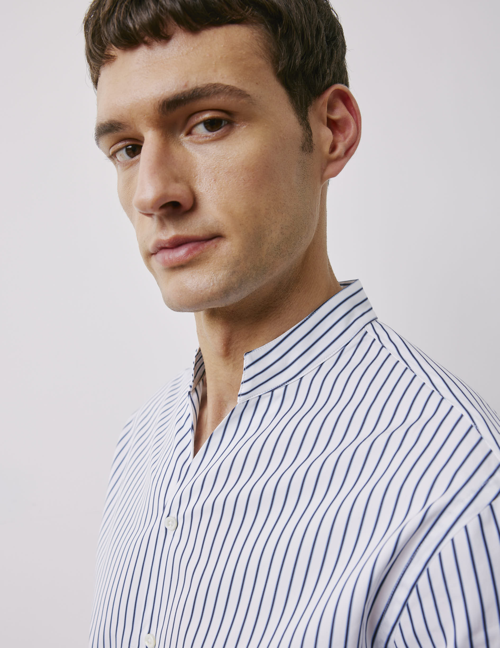 Carl navy striped shirt - Poplin - Open straight Collar