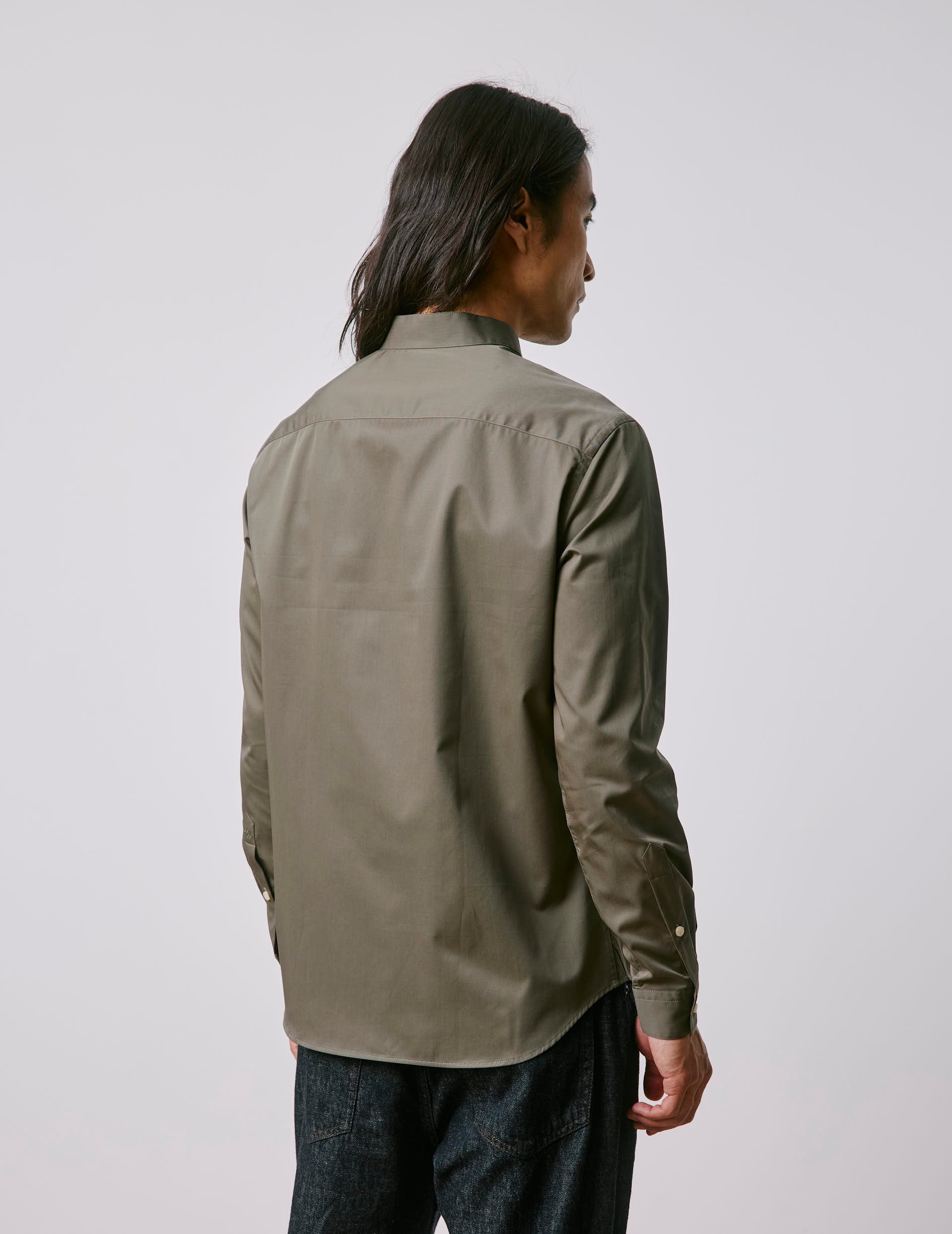 Chemise Carl kaki - Twill - Col Droit ouvert