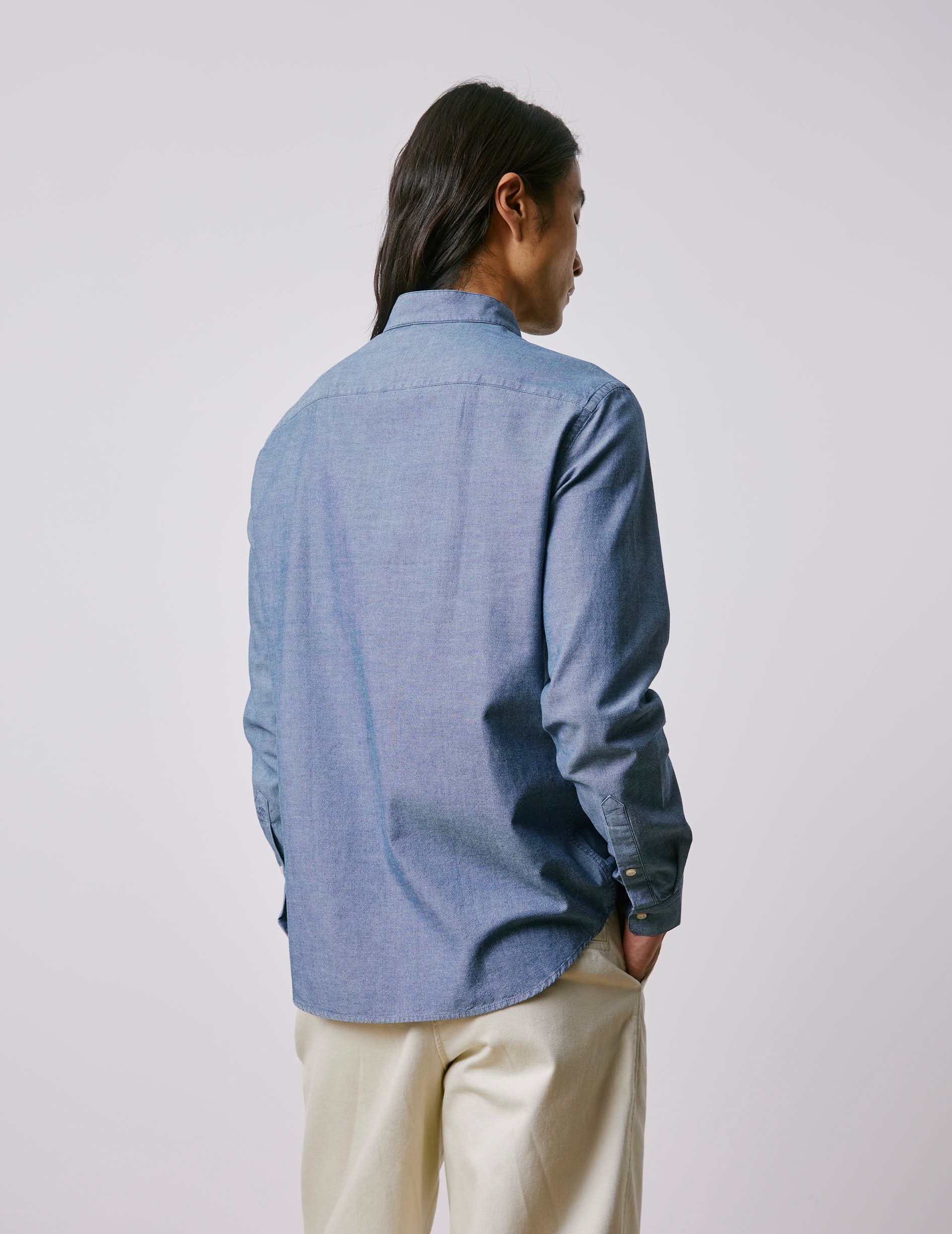 Chemise Carl bleue - Denim - Col Droit ouvert