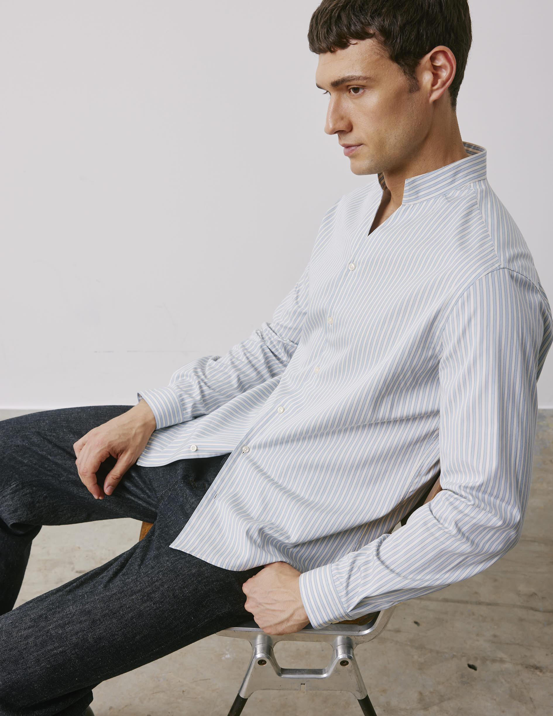 Carl blue striped shirt - Fil-a-fil - Open Straight Collar