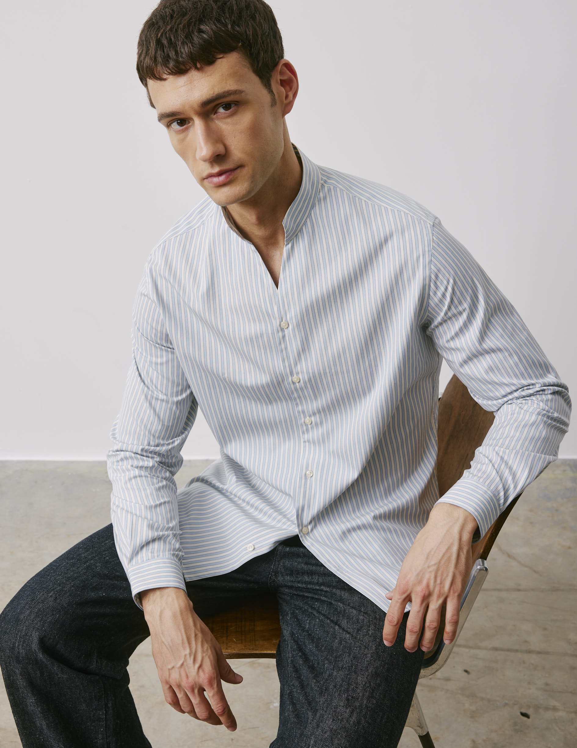 Carl blue striped shirt - Fil-a-fil - Open Straight Collar