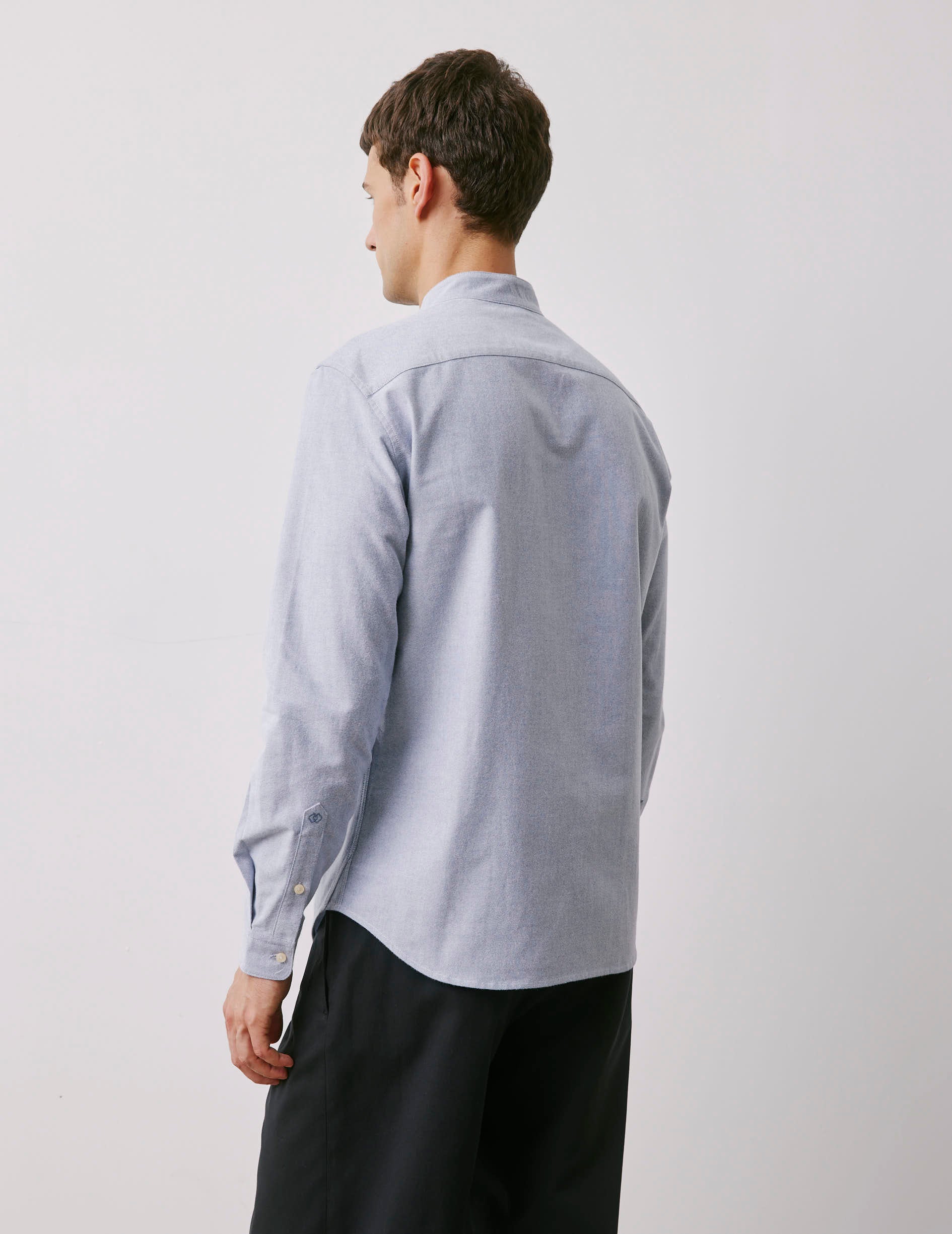 Chemise Carl bleue - Oxford gratté - Col Droit ouvert