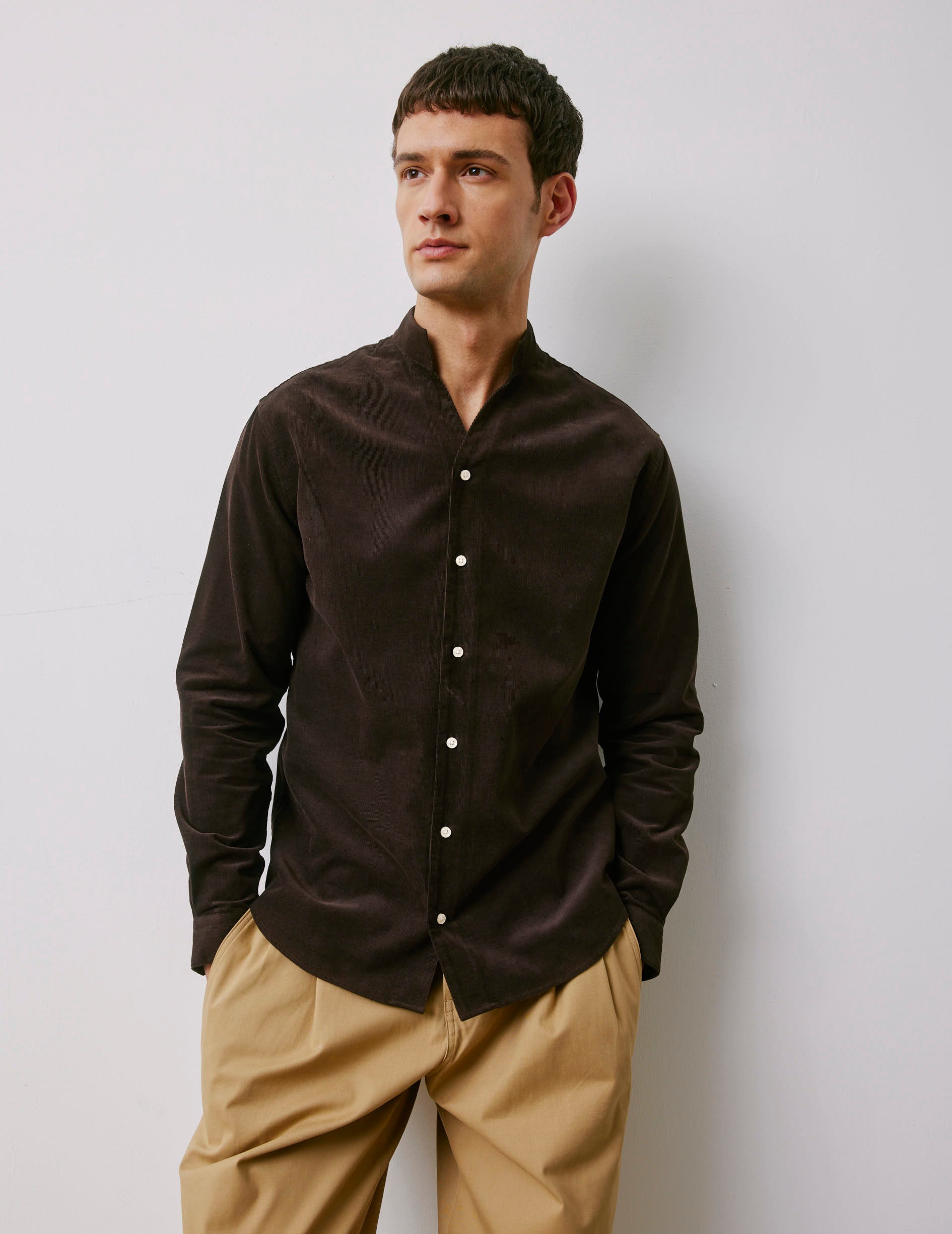 Chemise Carl en velours marron - Velours - Col Droit ouvert