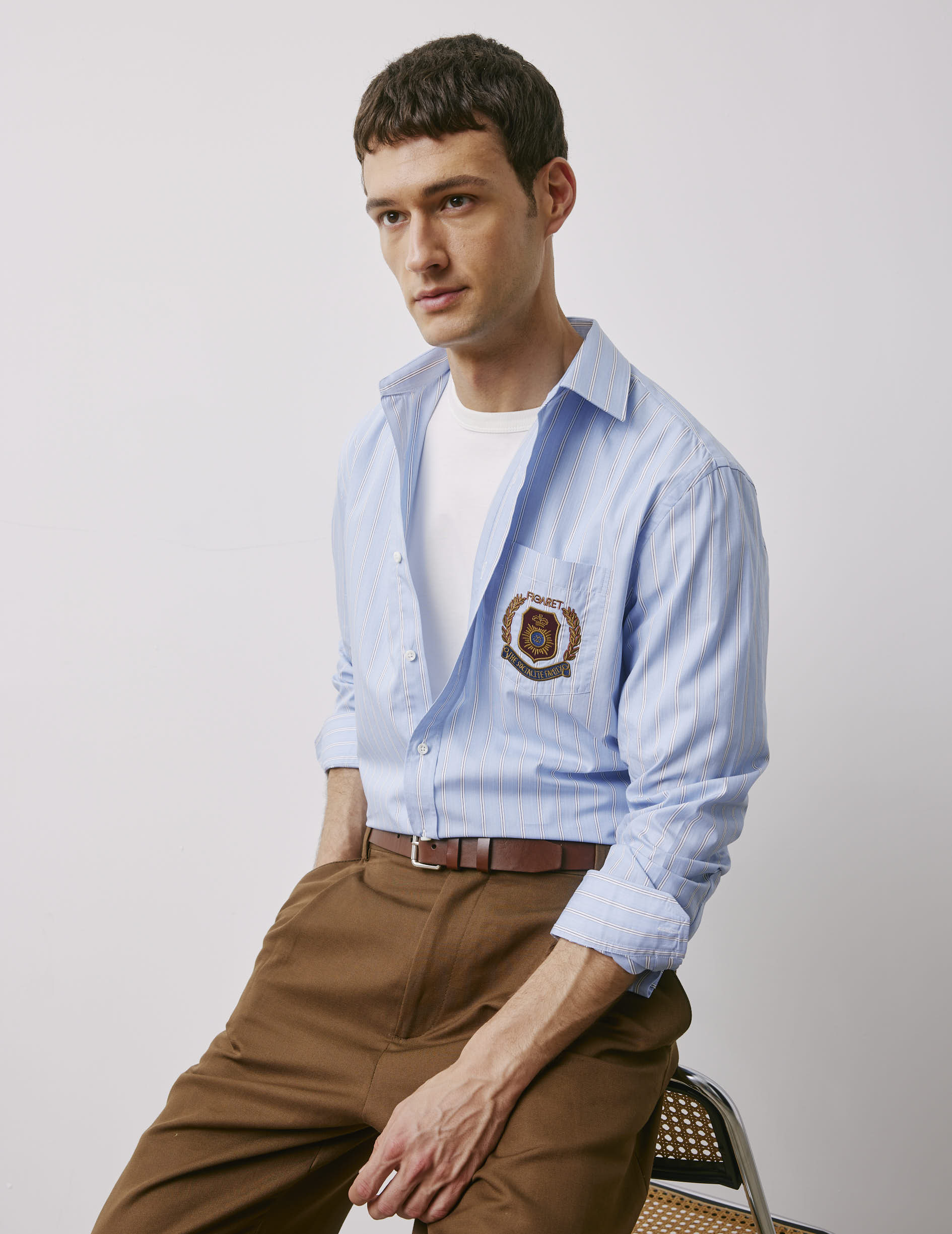 Emilio blue striped shirt - Fil-a-fil - Figaret Collar