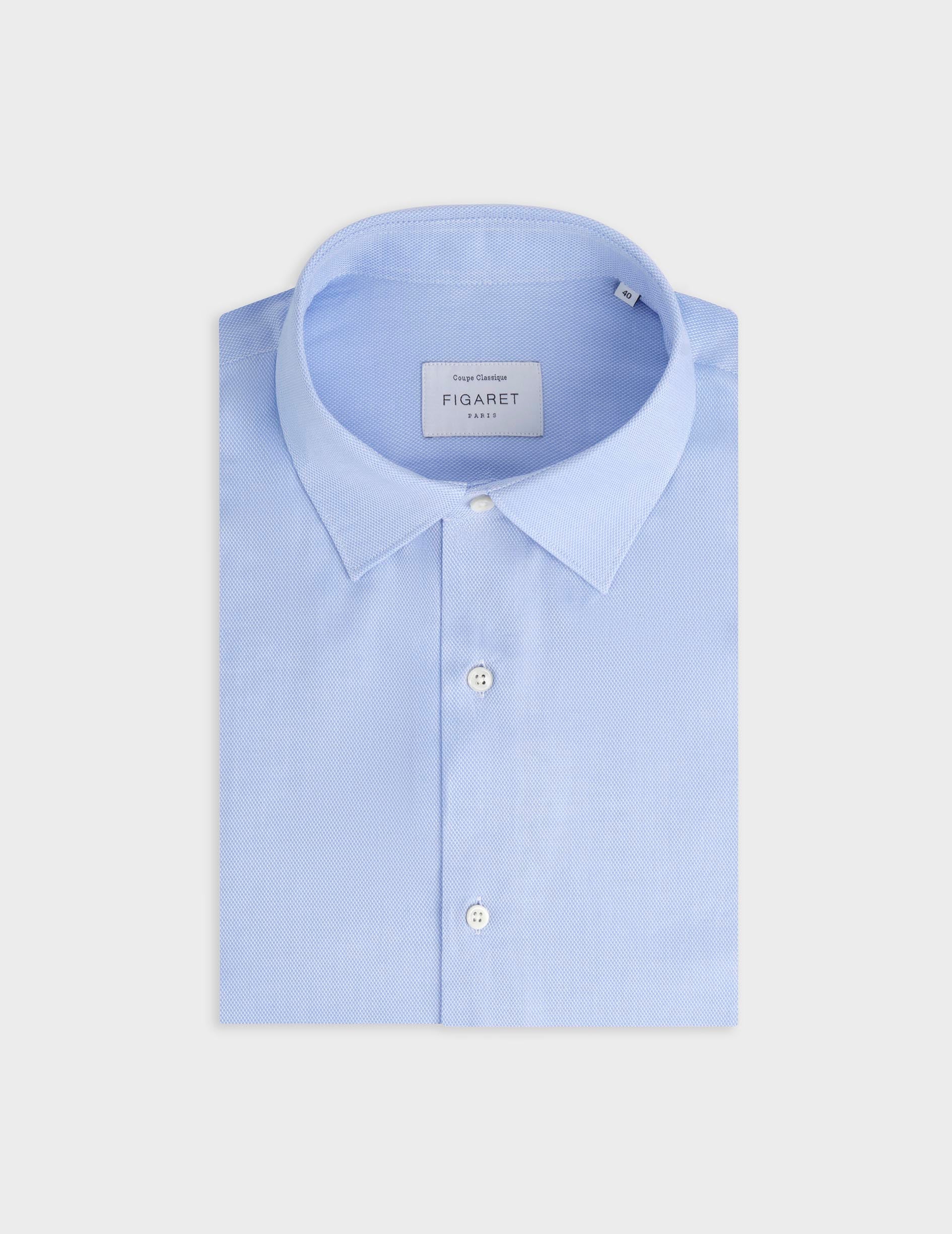 Chemise classique bleue - Façonné - Col Figaret