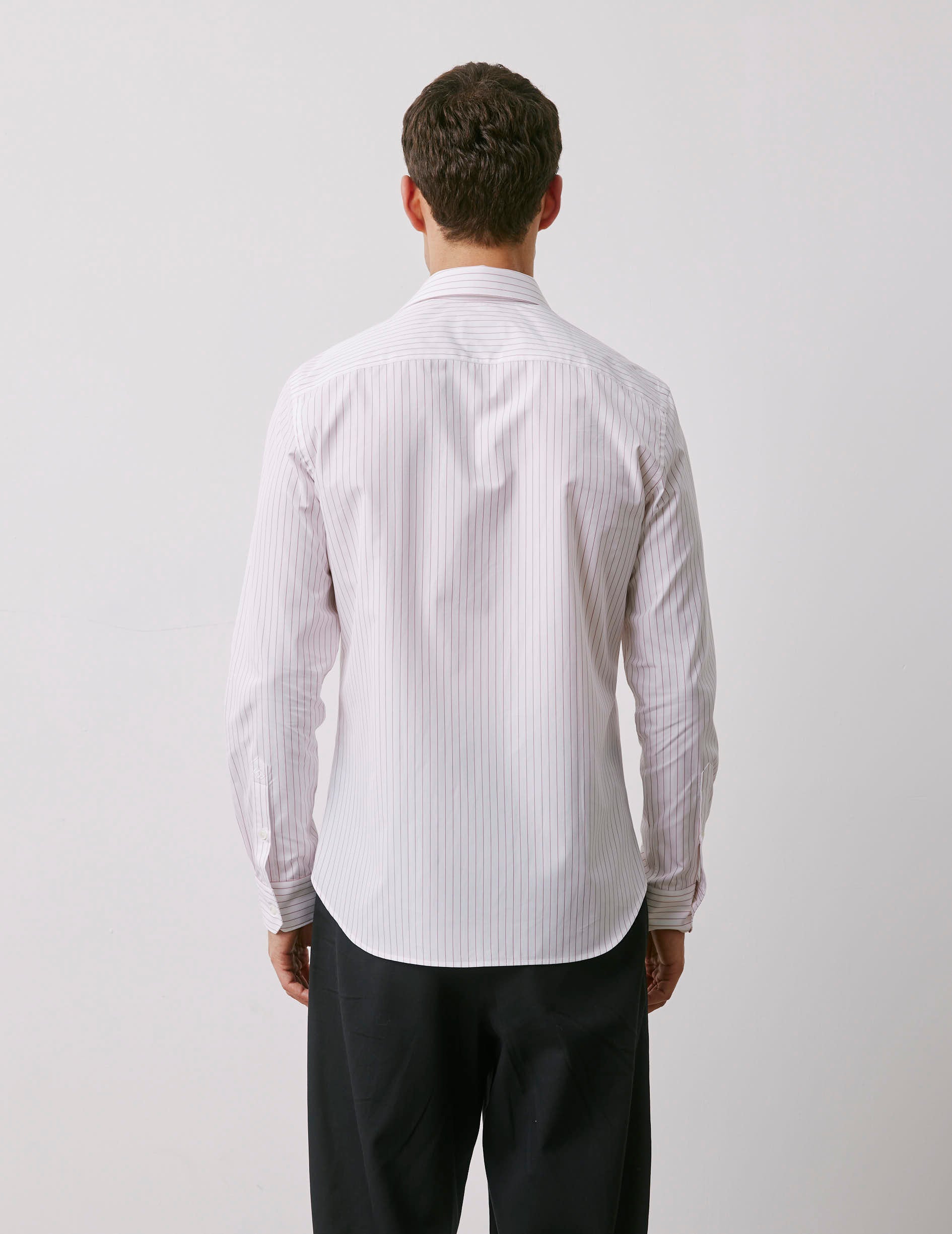 Chemise ajustée rayée rouge - Popeline - Col Figaret