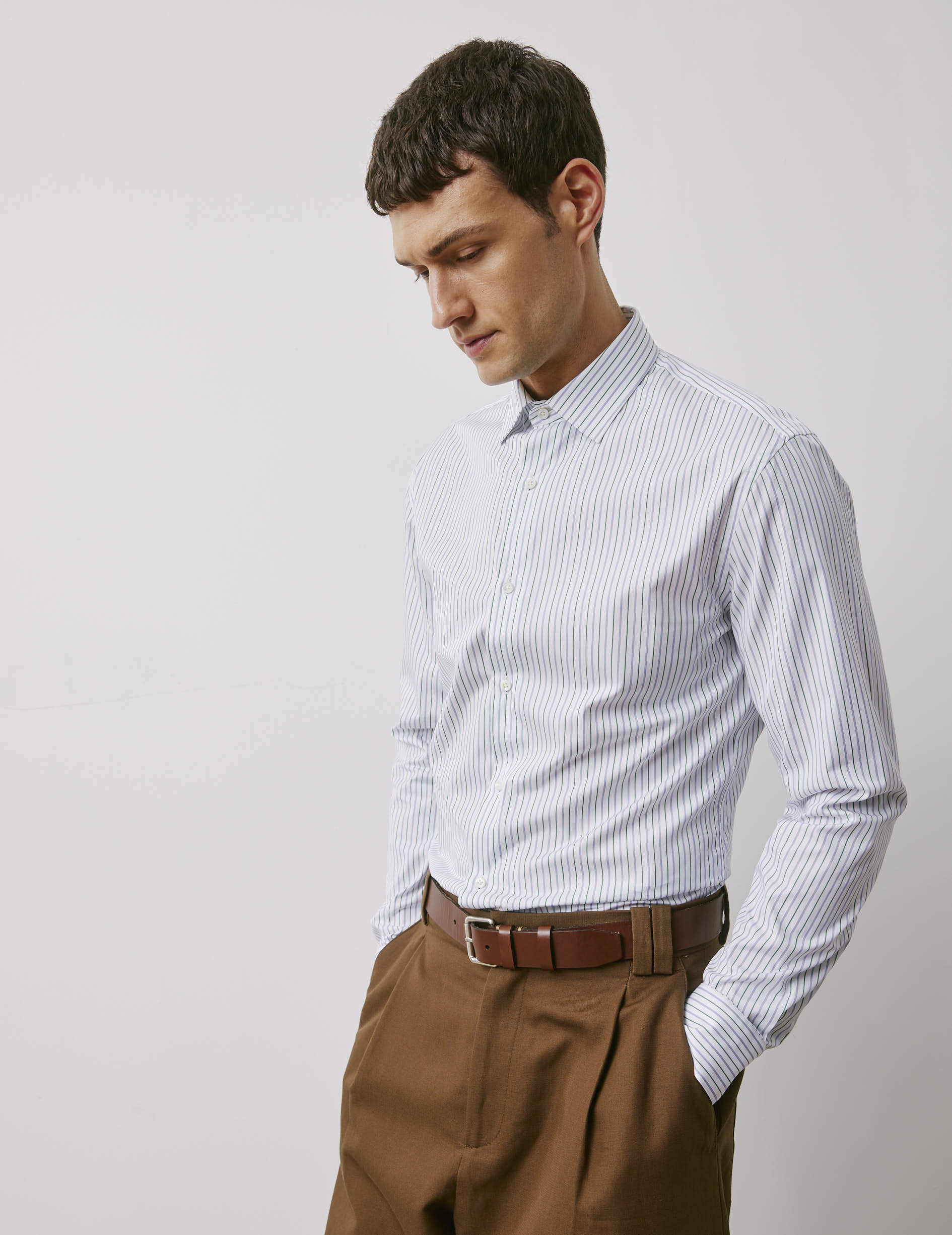 Chemise ajustée rayée - Popeline - Col Figaret