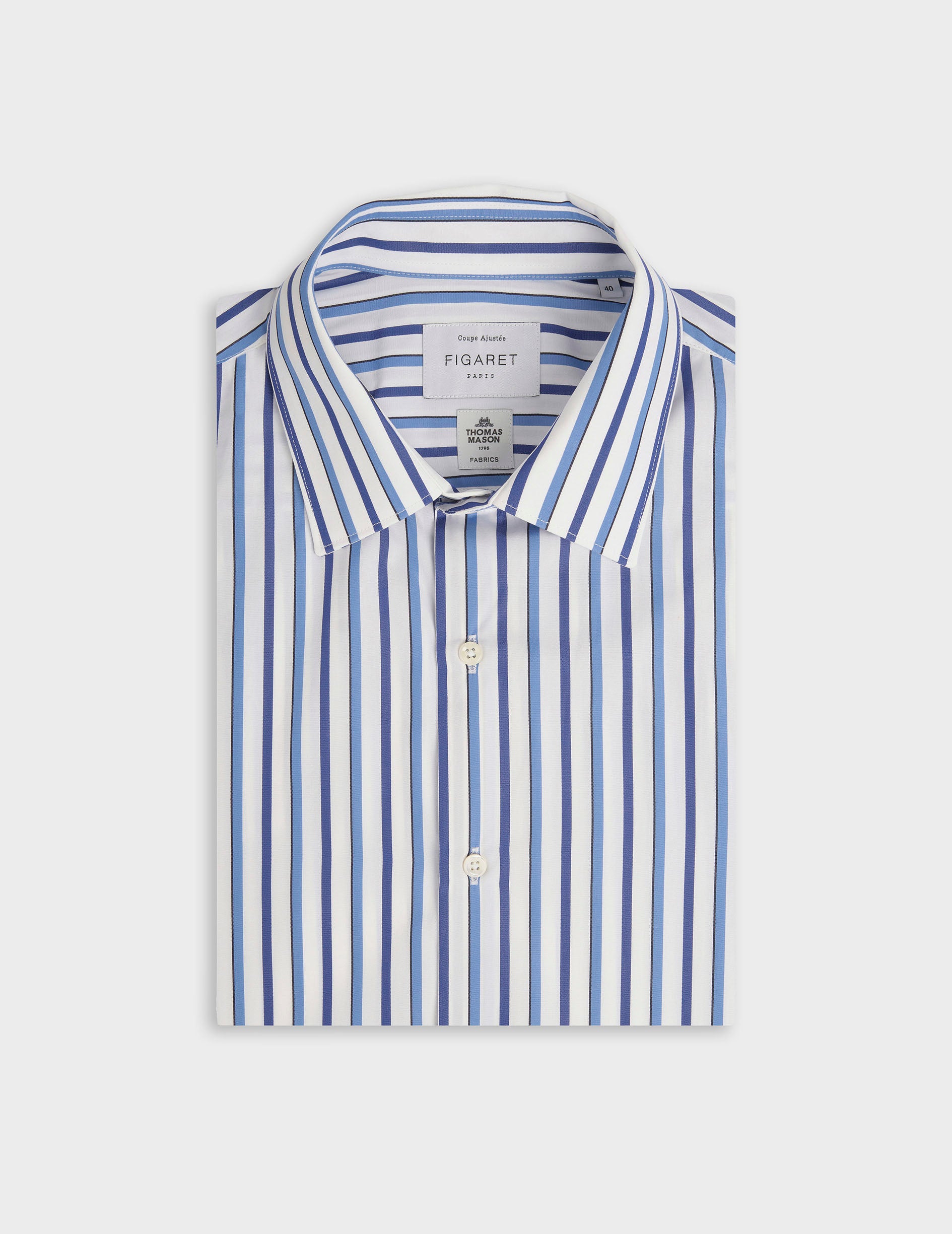 Fitted blue striped shirt - Poplin - Figaret Collar