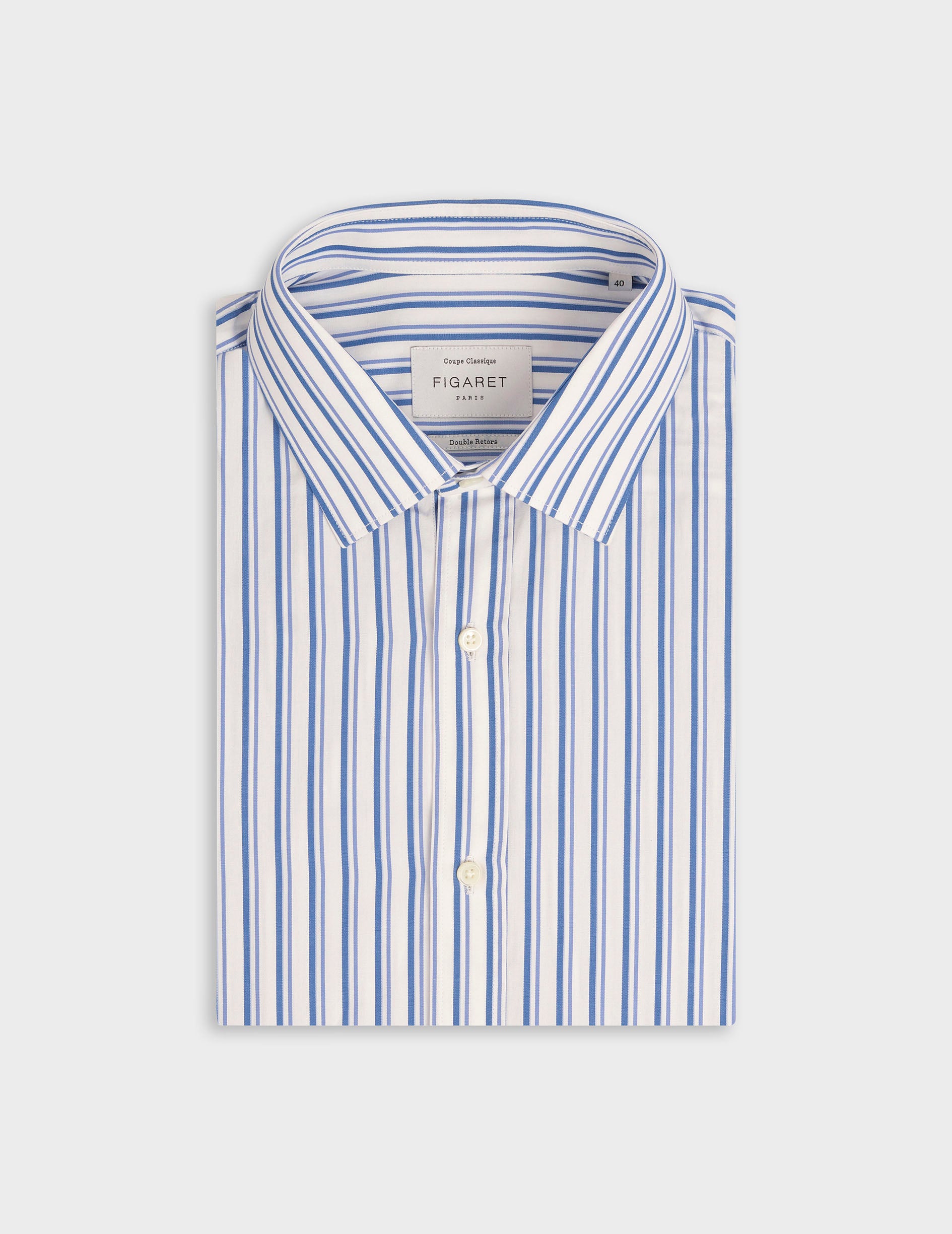 Chemise classique rayée bleue Popeline Col Figaret