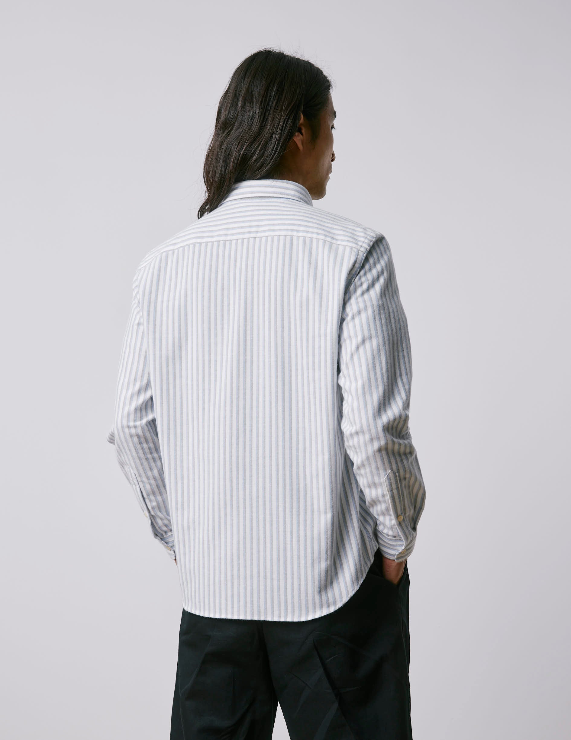 Chemise Gabriel rayée bleue - Oxford gratté - Col Américain