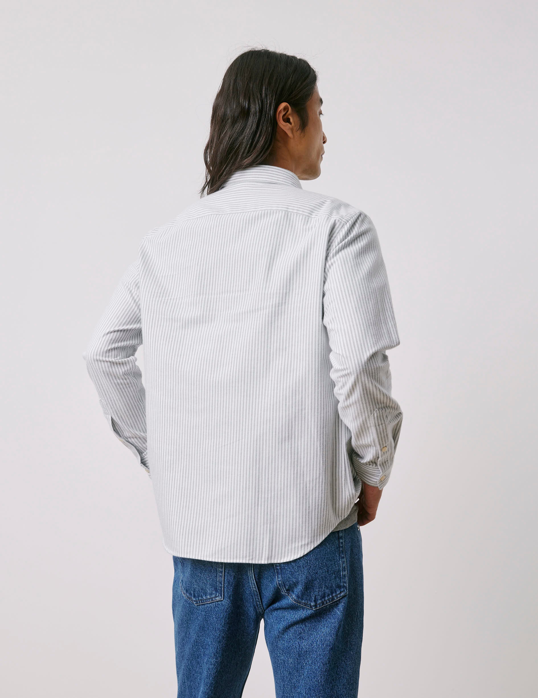 Chemise Gabriel rayée verte - Oxford gratté - Col Américain