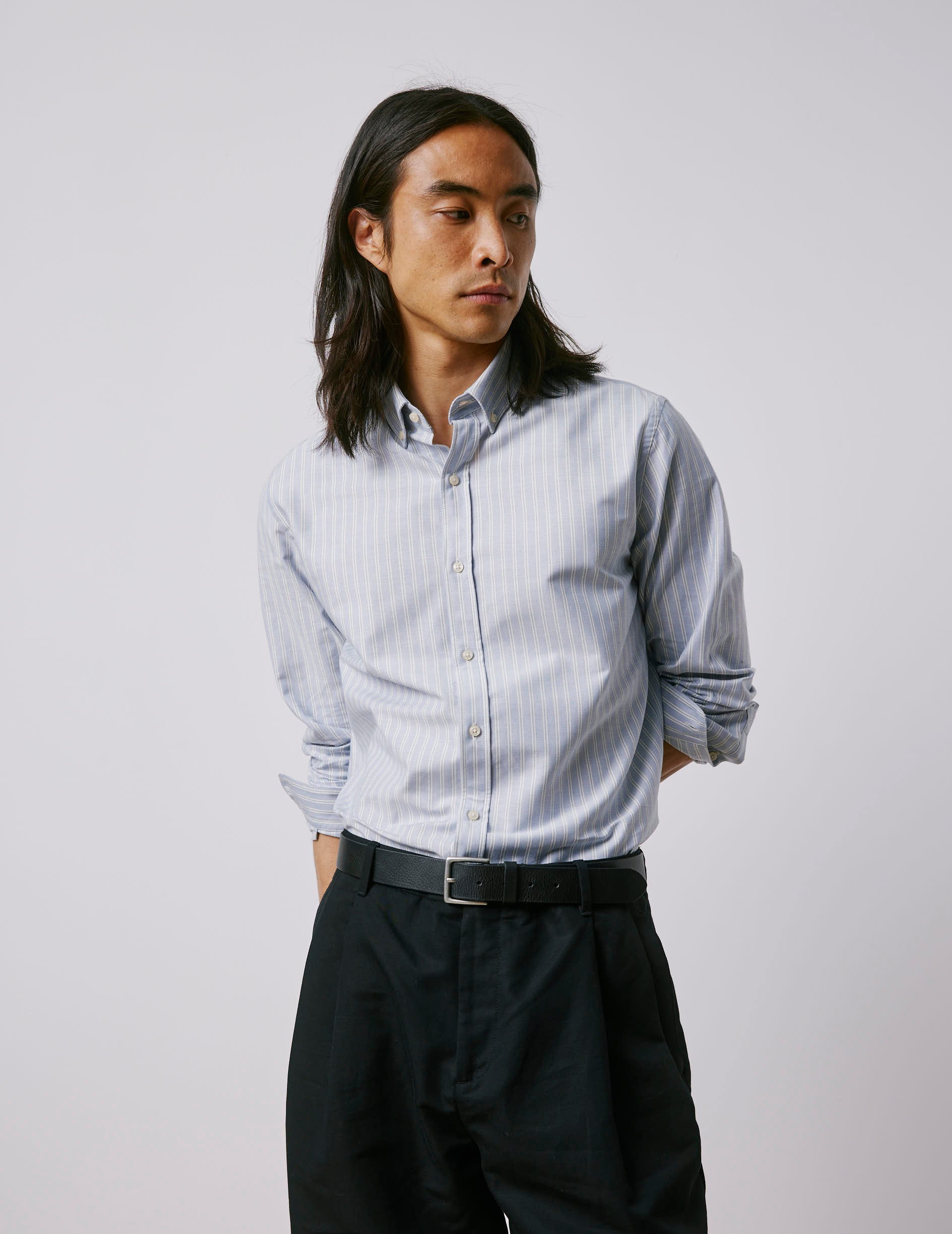 Chemise Gaspard rayée bleue - Oxford - Col Américain