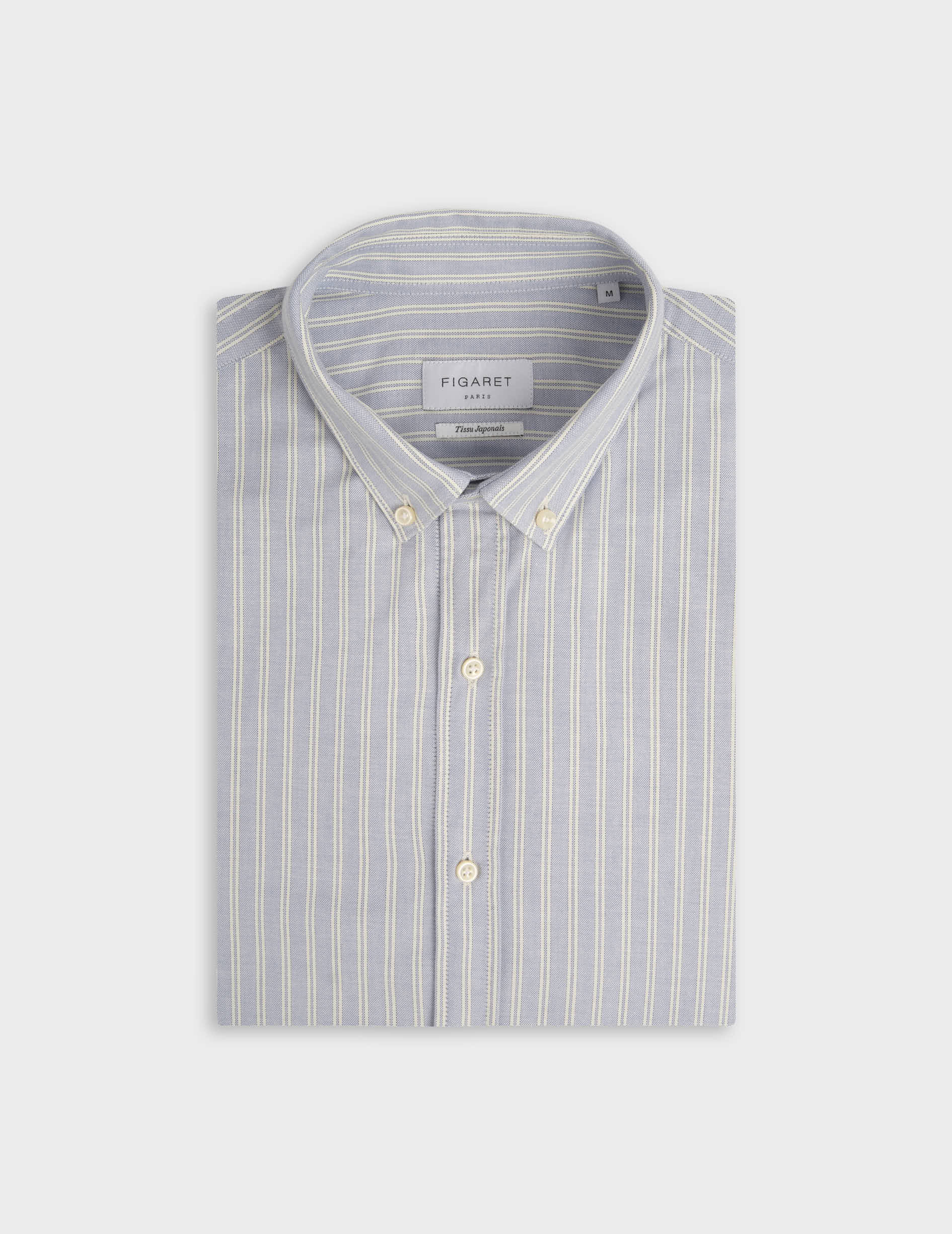 Chemise Gaspard rayée bleue - Oxford - Col Américain