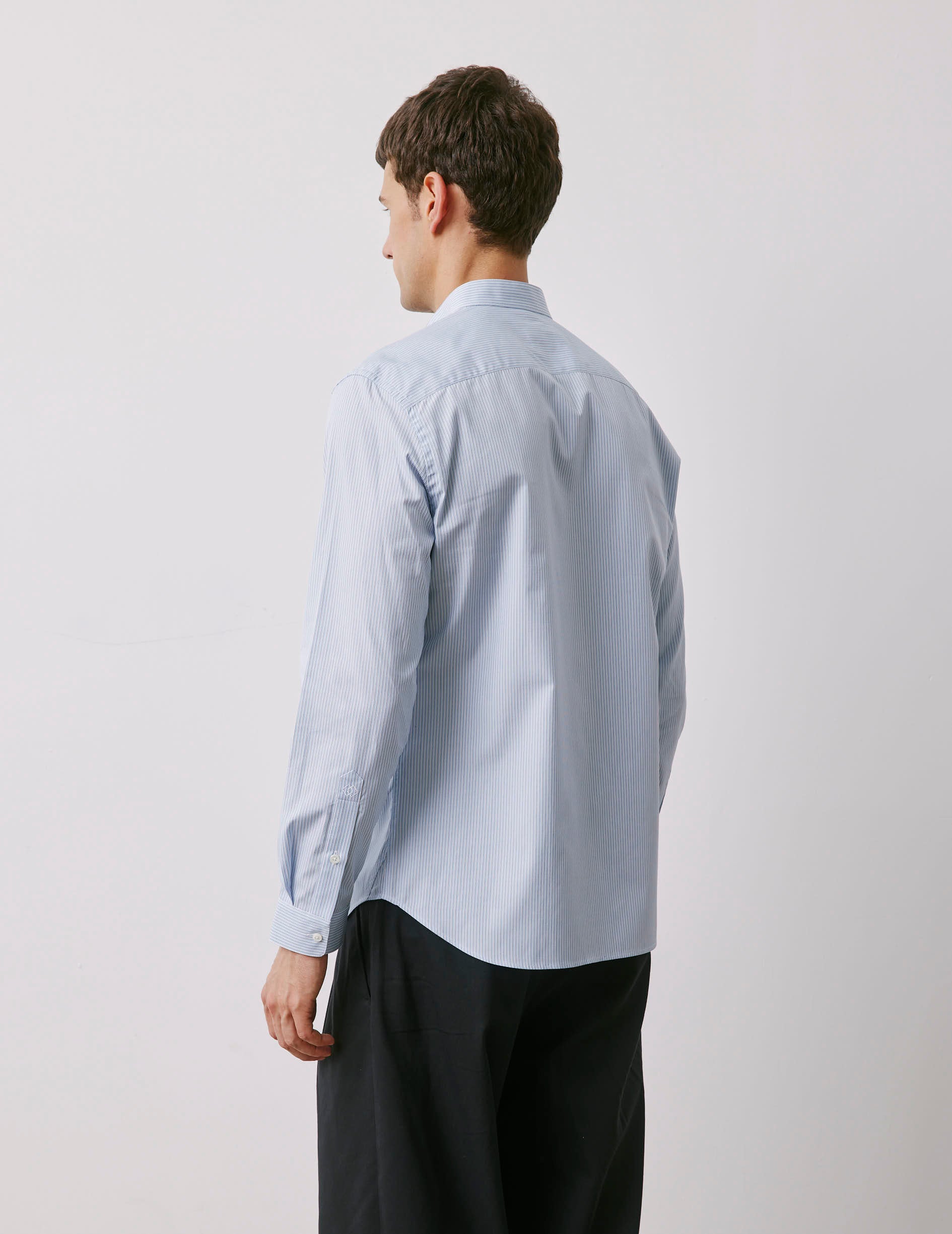 Chemise Herwin rayée bleue - Popeline - Col Officier