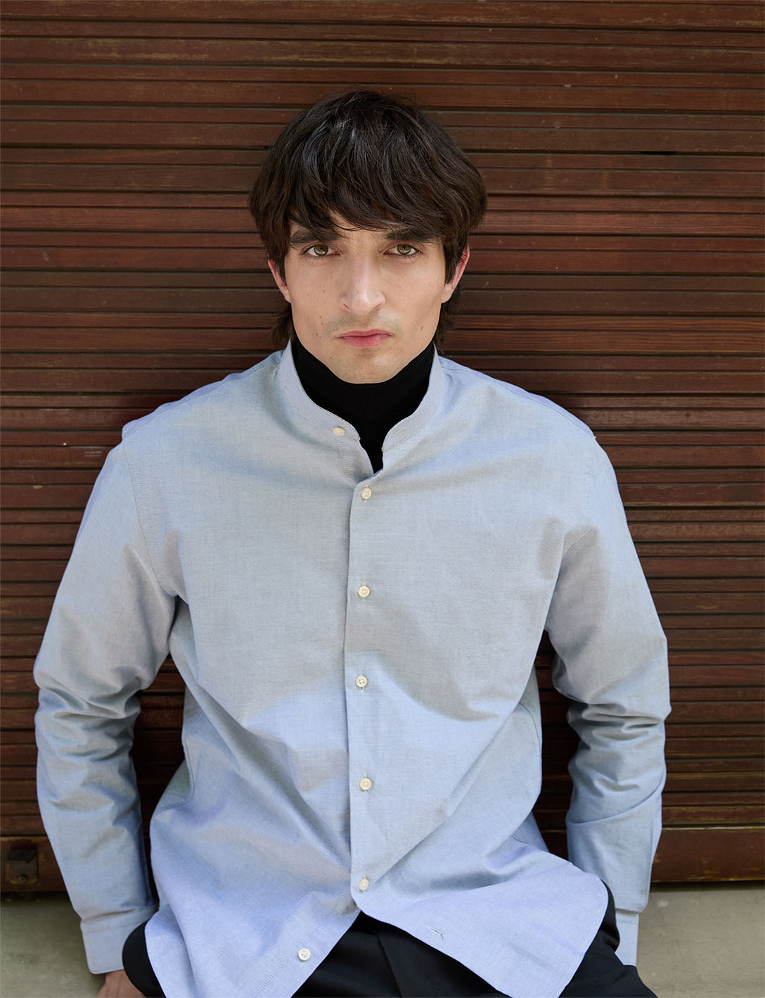 Chemise Herwin vert gris - Oxford - Col Officier