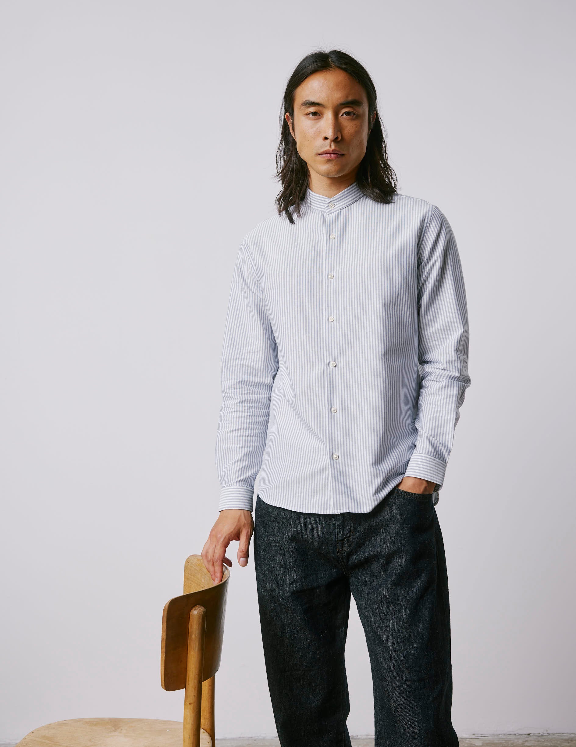 Herwin navy striped shirt - Oxford - Officer Collar