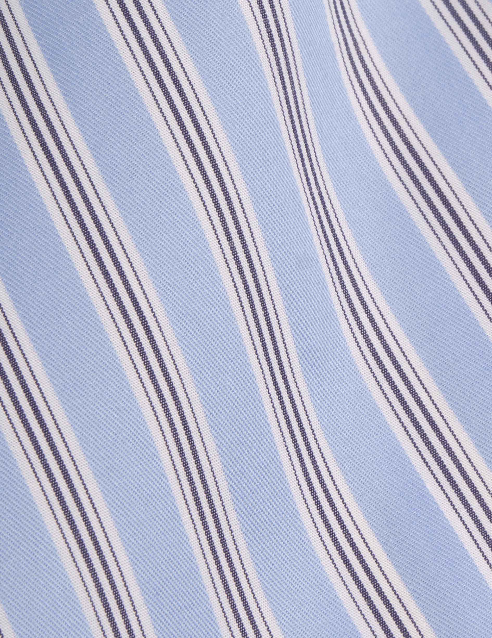 Chemise semi-ajustée rayée bleue - Twill - Col Italien - Poignets Mousquetaires