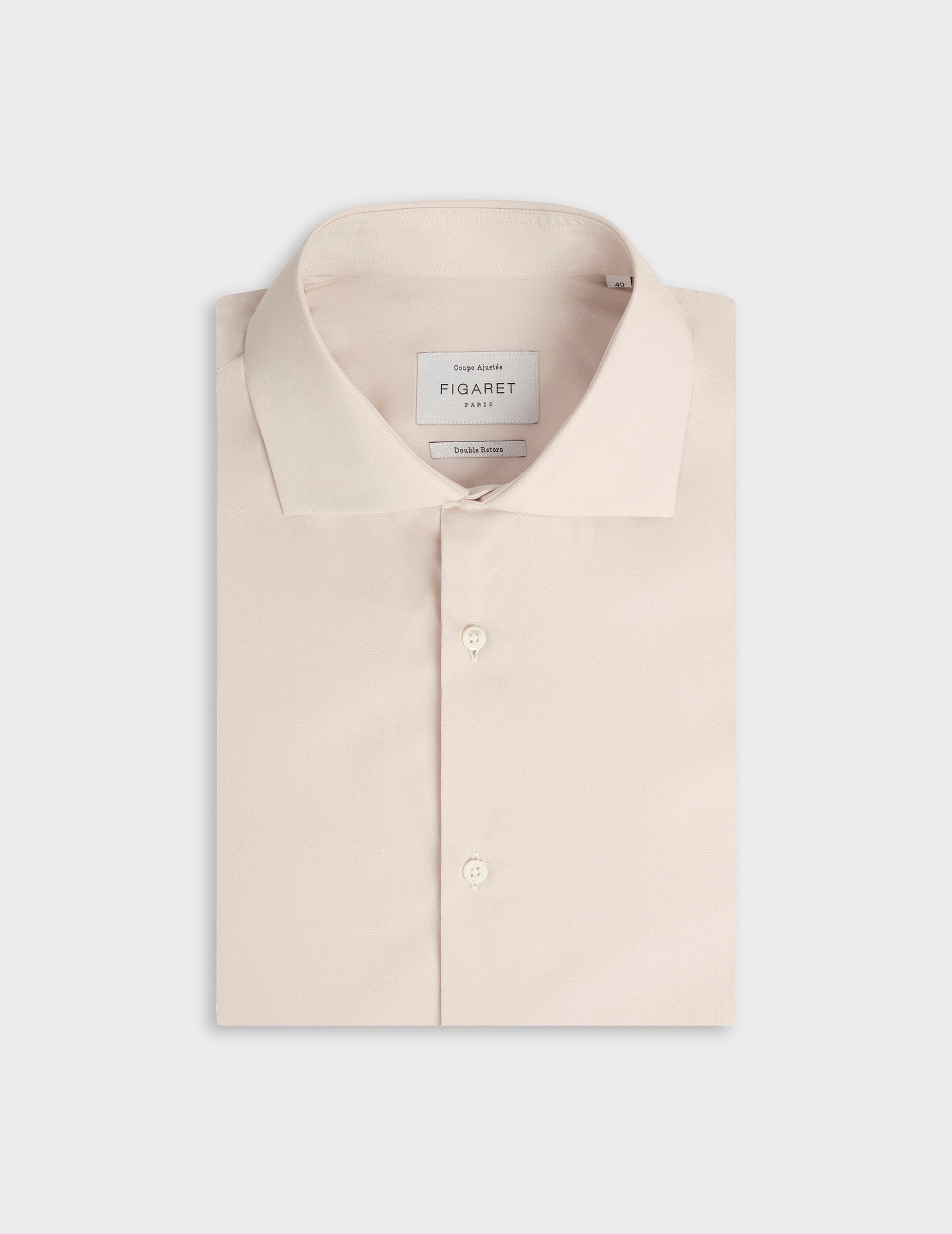 Chemise ajustée beige - Popeline - Col Italien