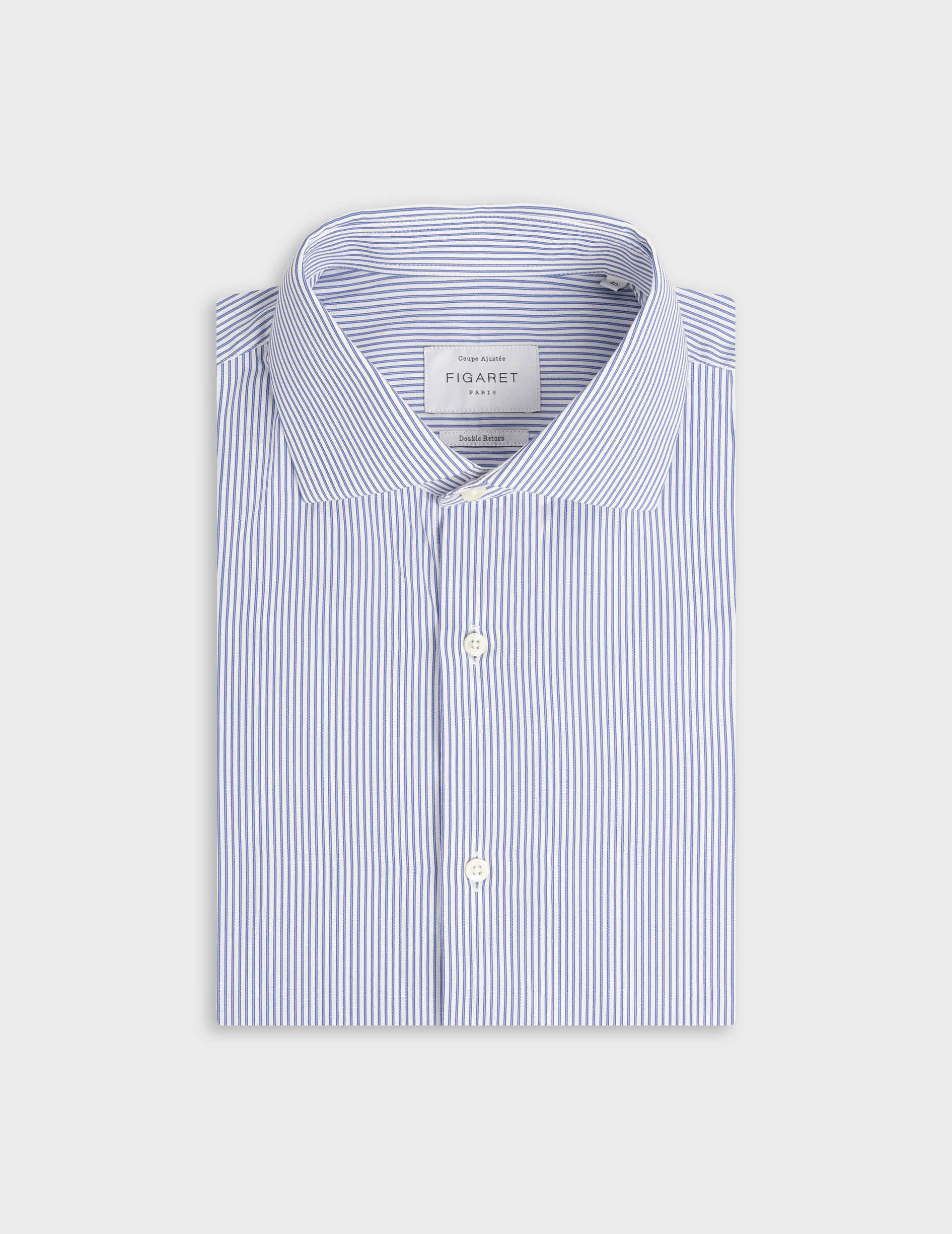 Chemise ajustée rayée bleue - Popeline - Col Italien