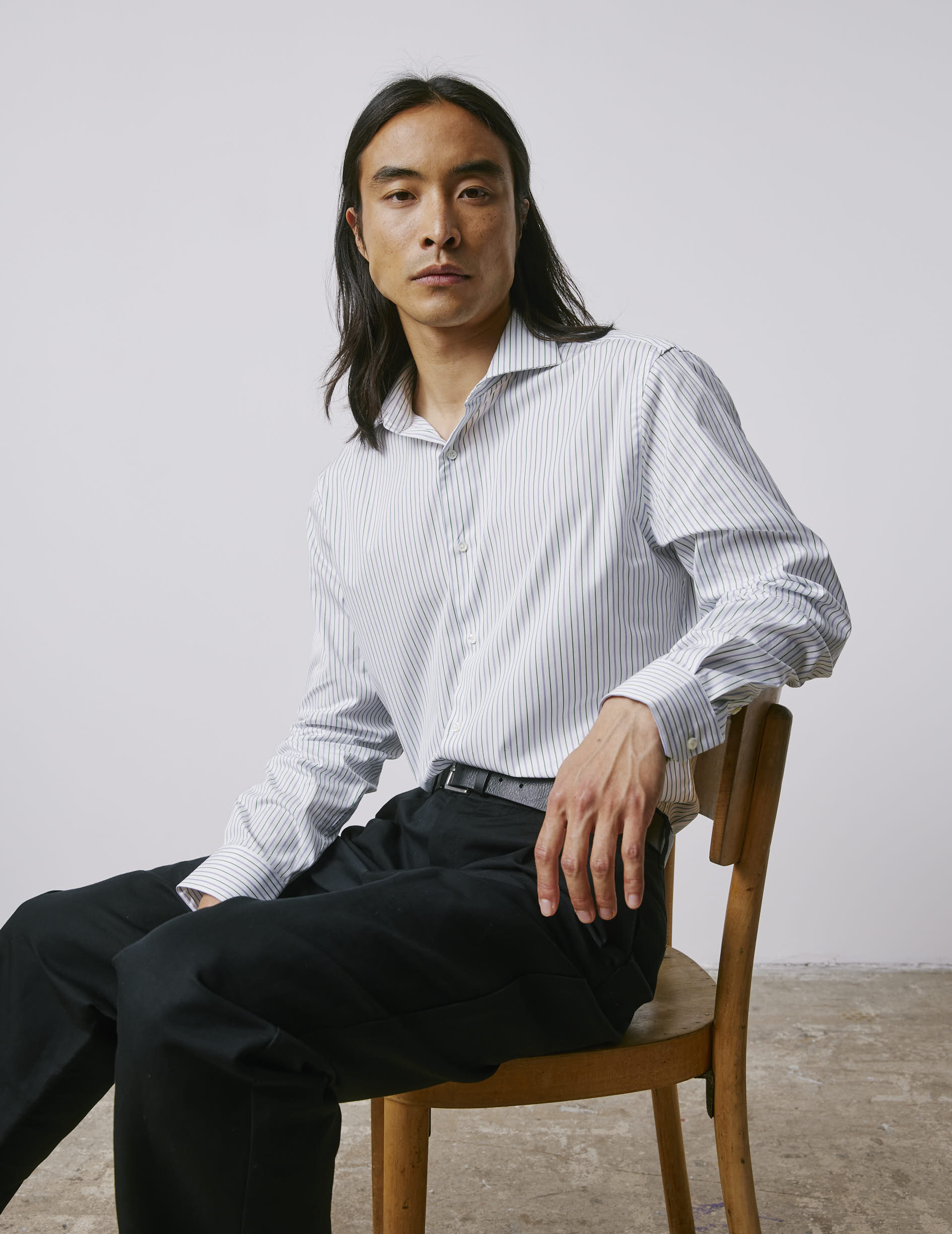 Chemise classique rayée - Popeline - Col Italien