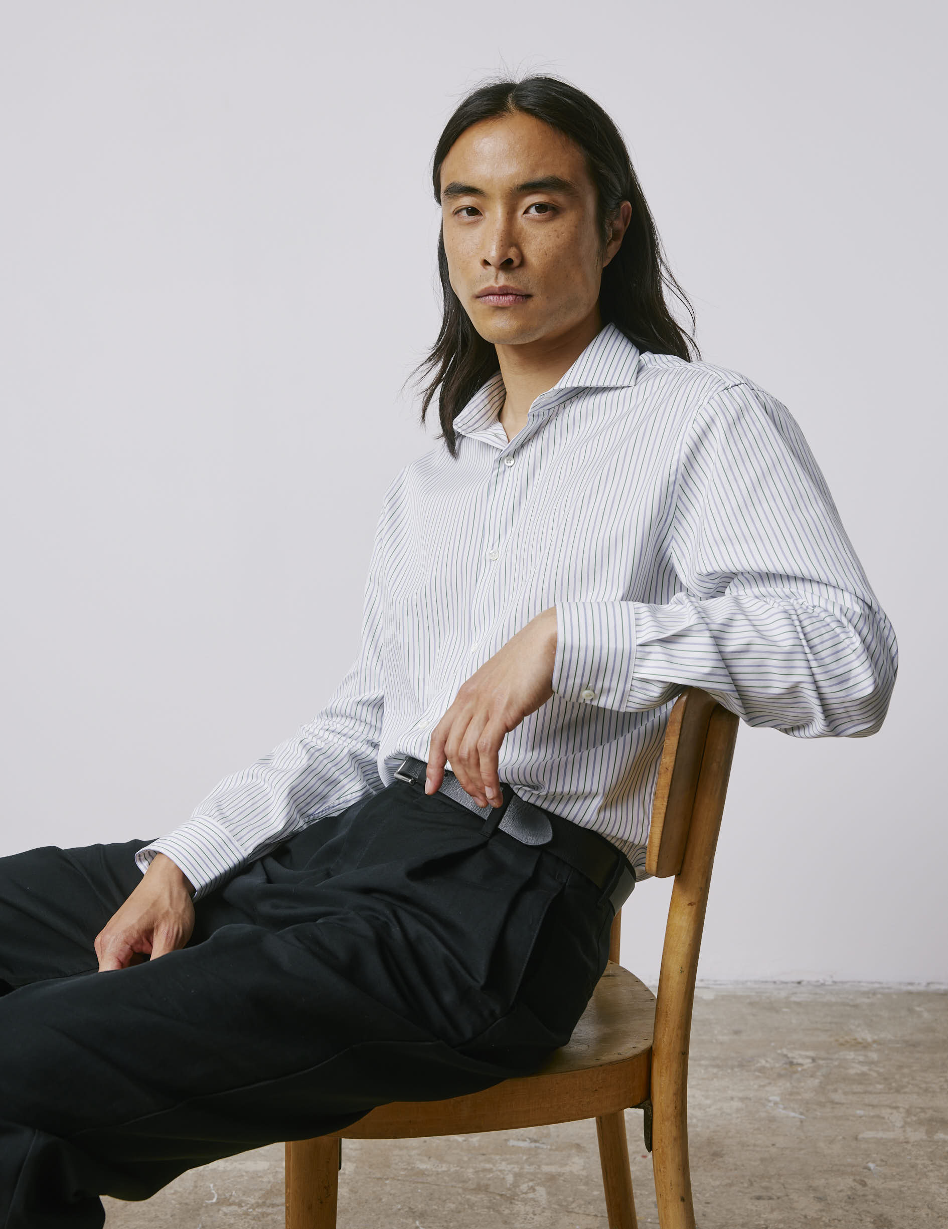 Chemise classique rayée - Popeline - Col Italien