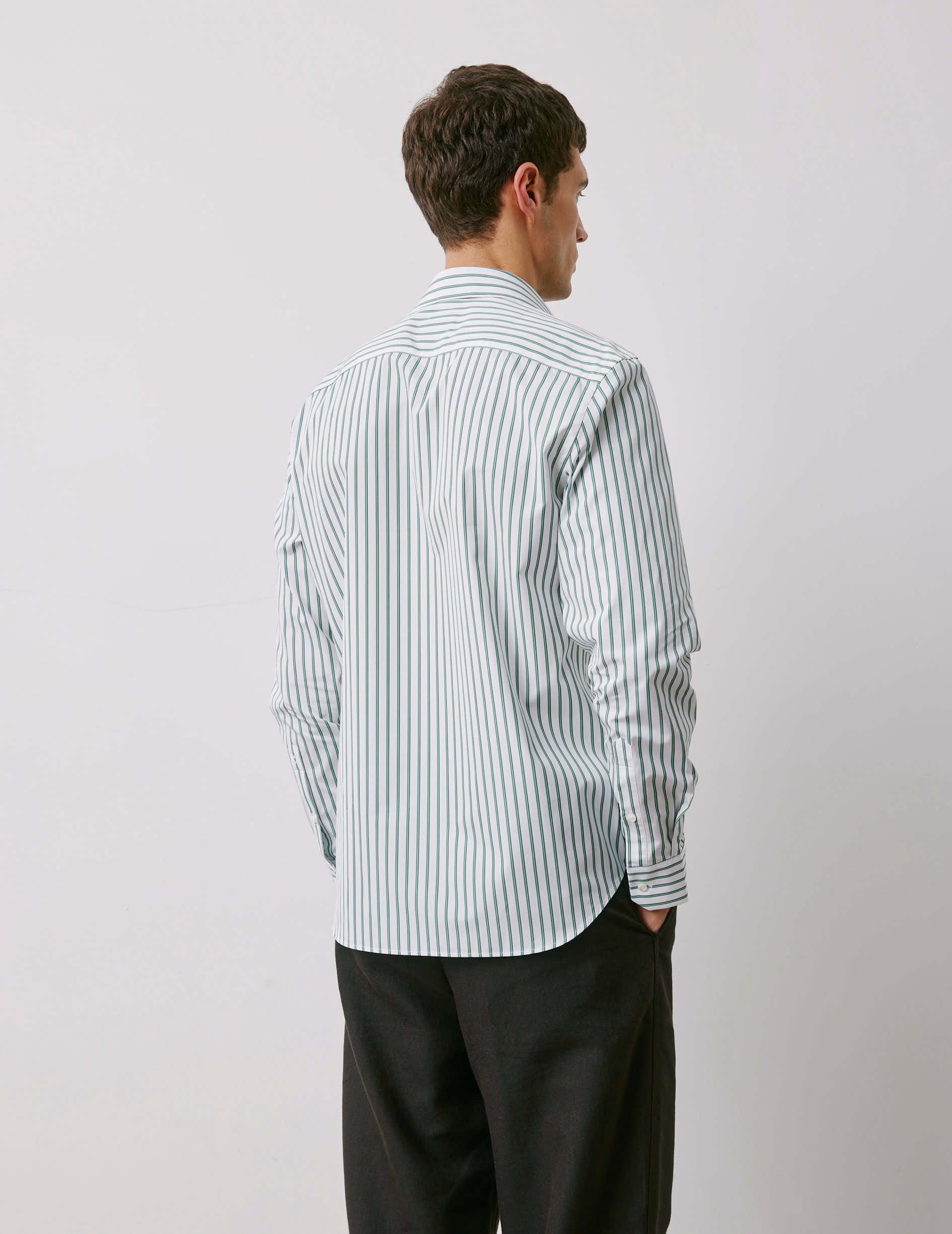 Semi-fitted green striped shirt - Poplin - Italian Collar