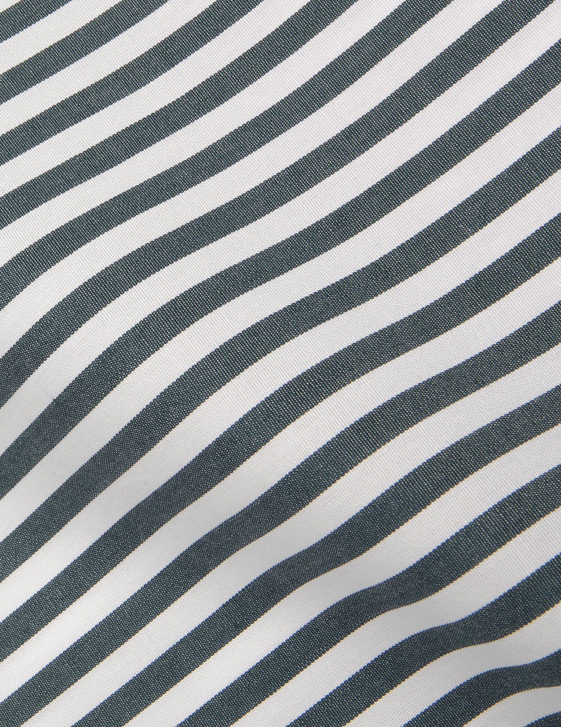 Chemise semi-ajustée rayée verte - Popeline - Col Italien