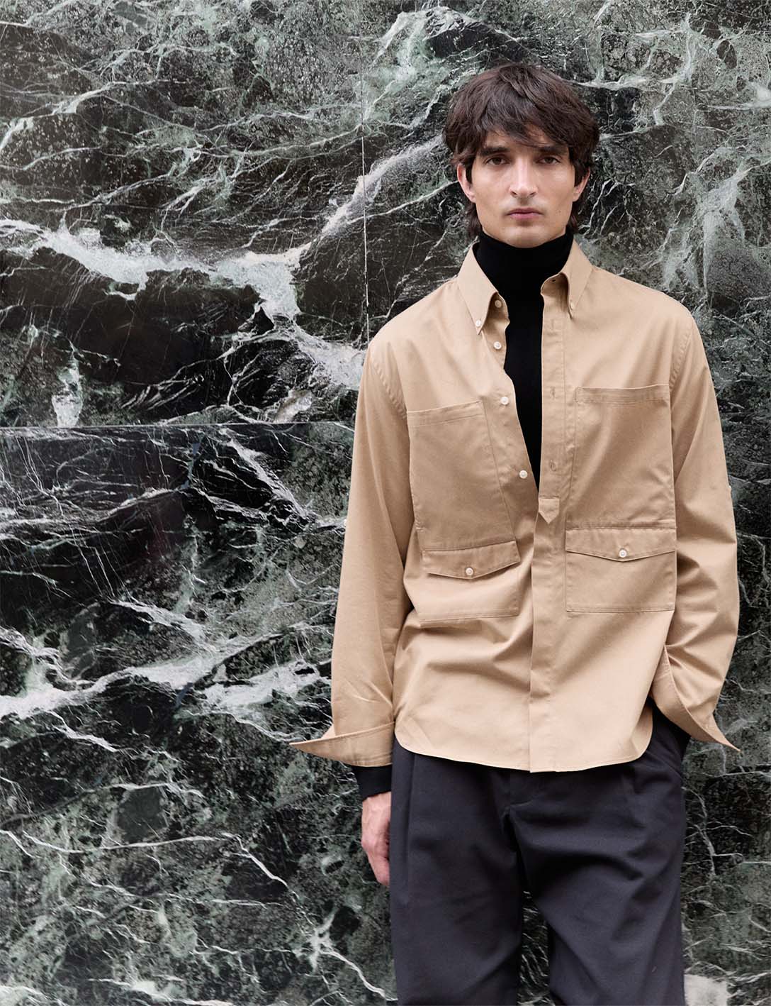 Chemise Mathéo beige - Twill - Col Prodigieux boutonné