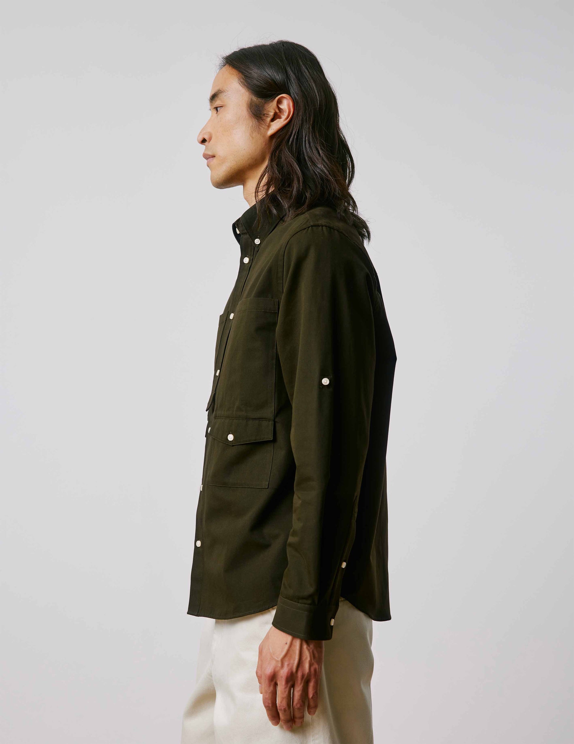 Mathéo khaki shirt - Twill - Prodigious buttoned Collar