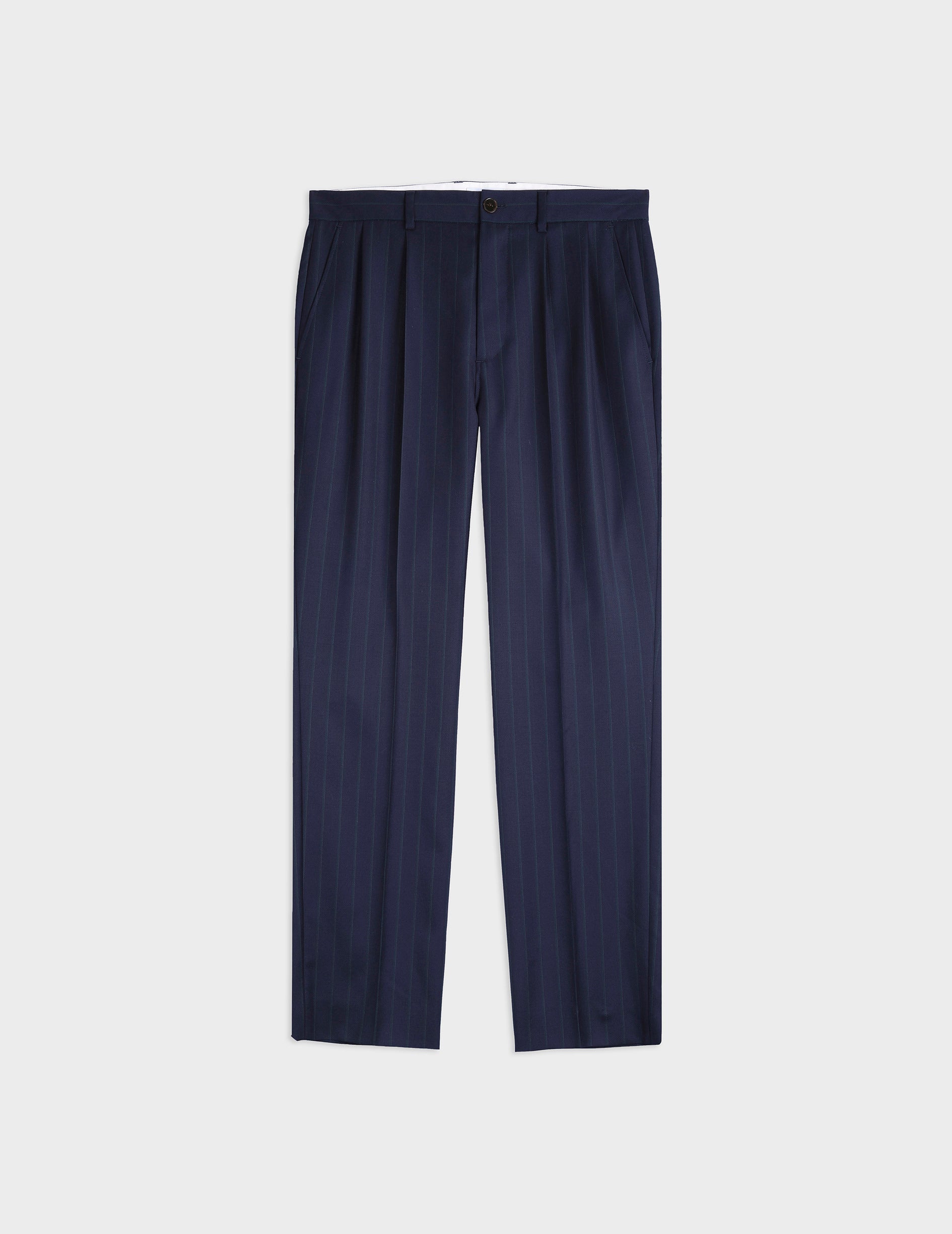 Pantalon de costume Driss en laine vierge marine rayé