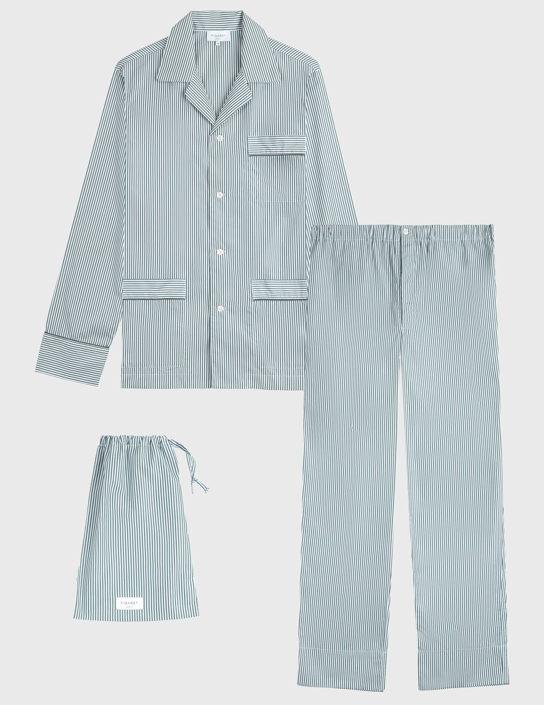 Pyjama Louis en popeline rayée verte