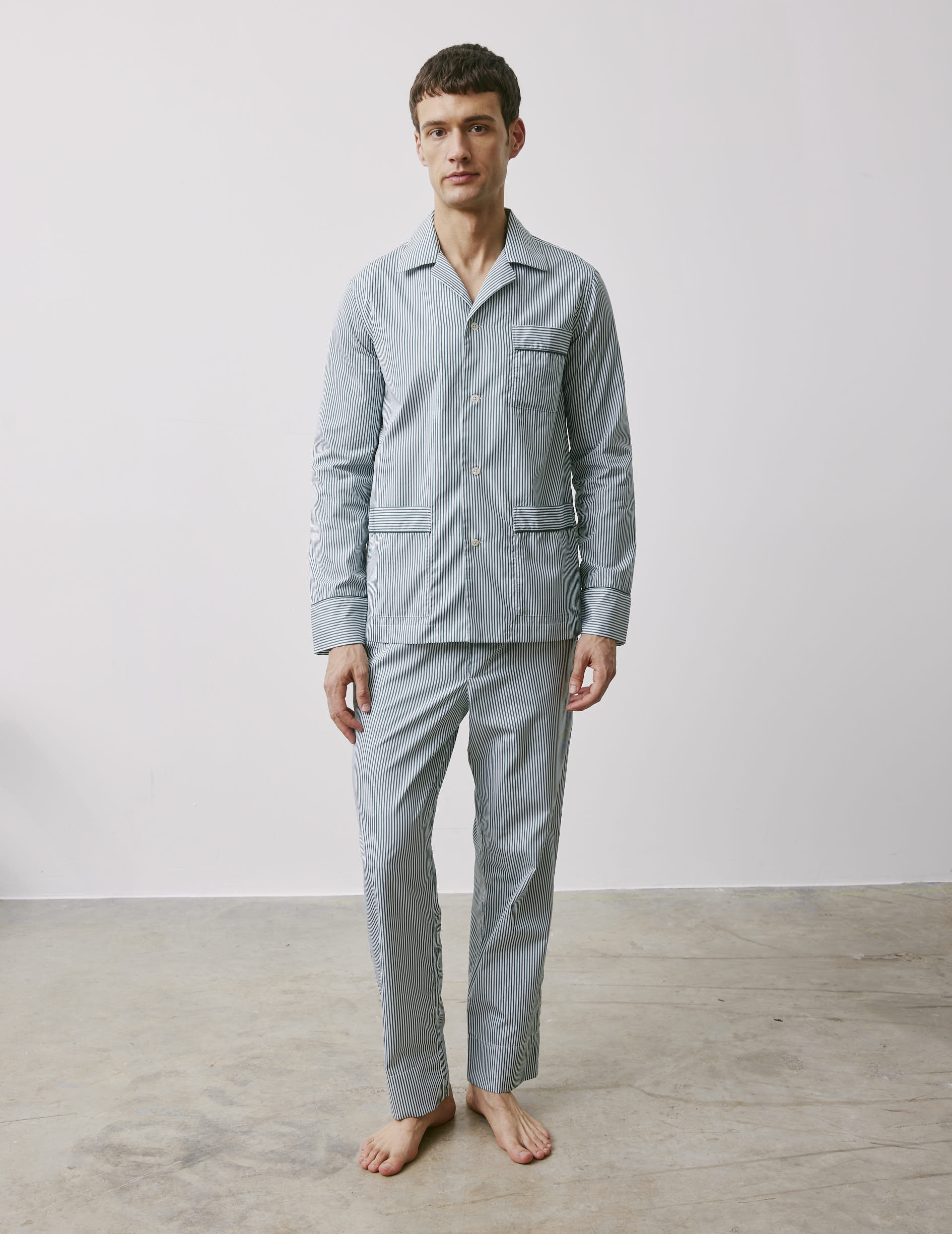 Pyjama Louis en popeline rayée verte