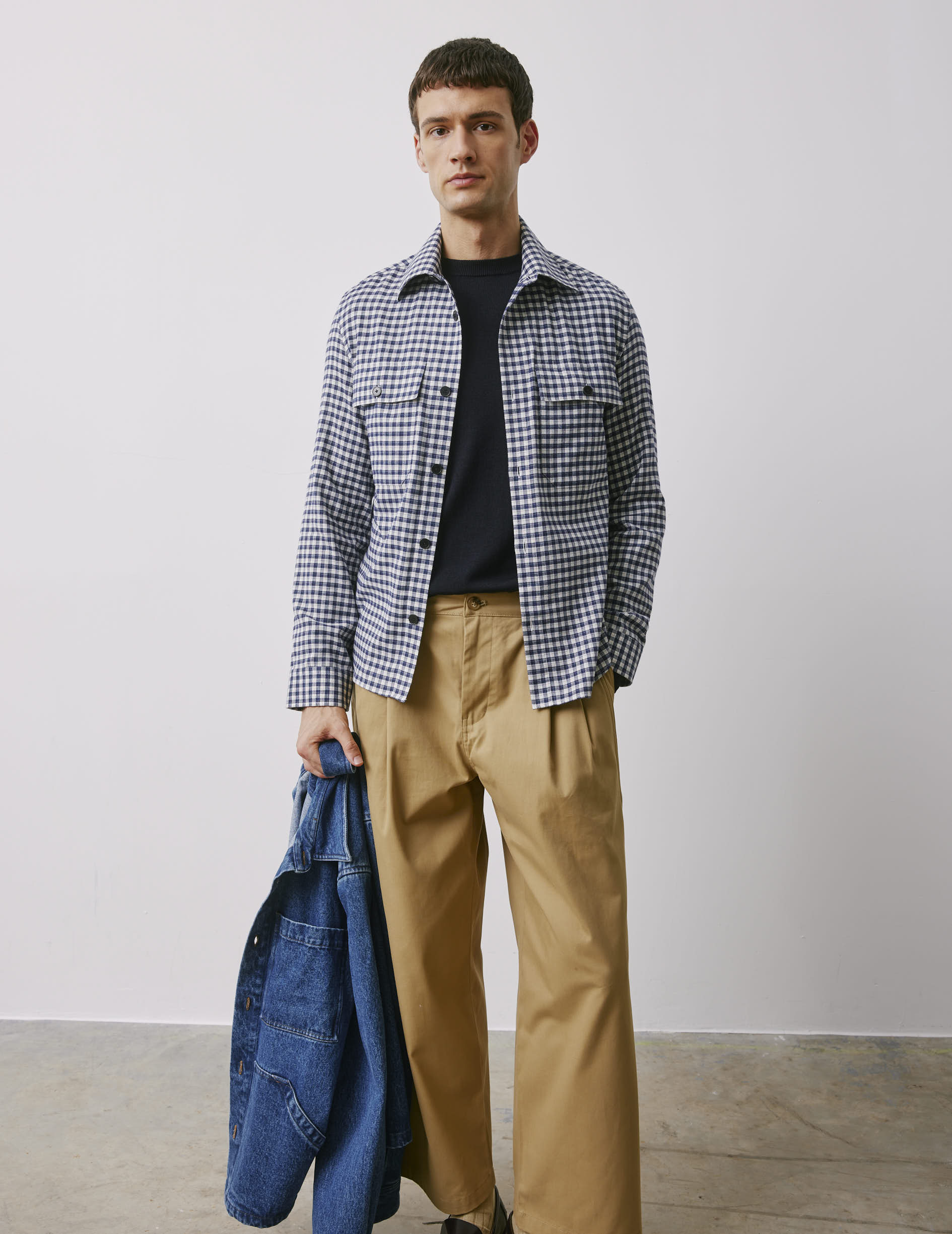 Maxime navy checked flannel shirt jacket